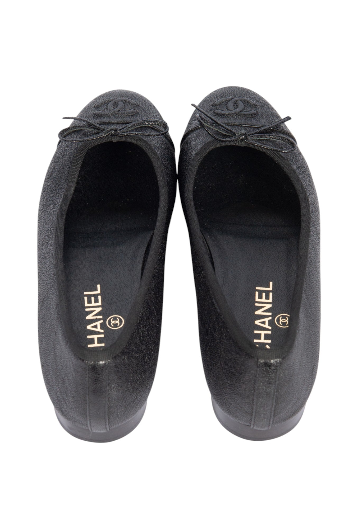 CHANEL CC Logo Leather Ballet Flats Size 37.5