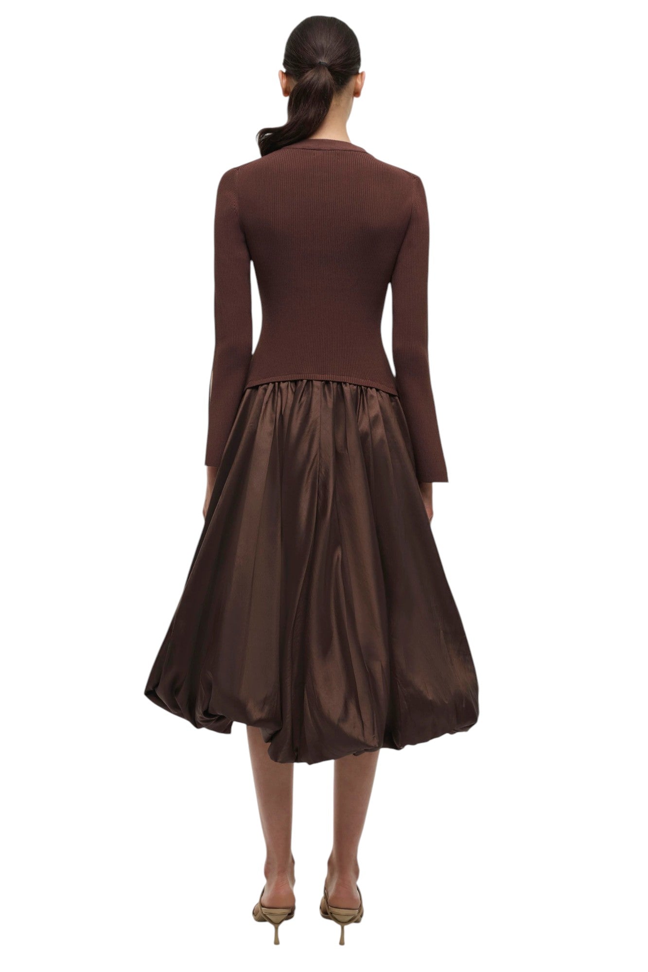 SIMKHAI Brown Taffeta Knit Kenlie Midi Dress Size S