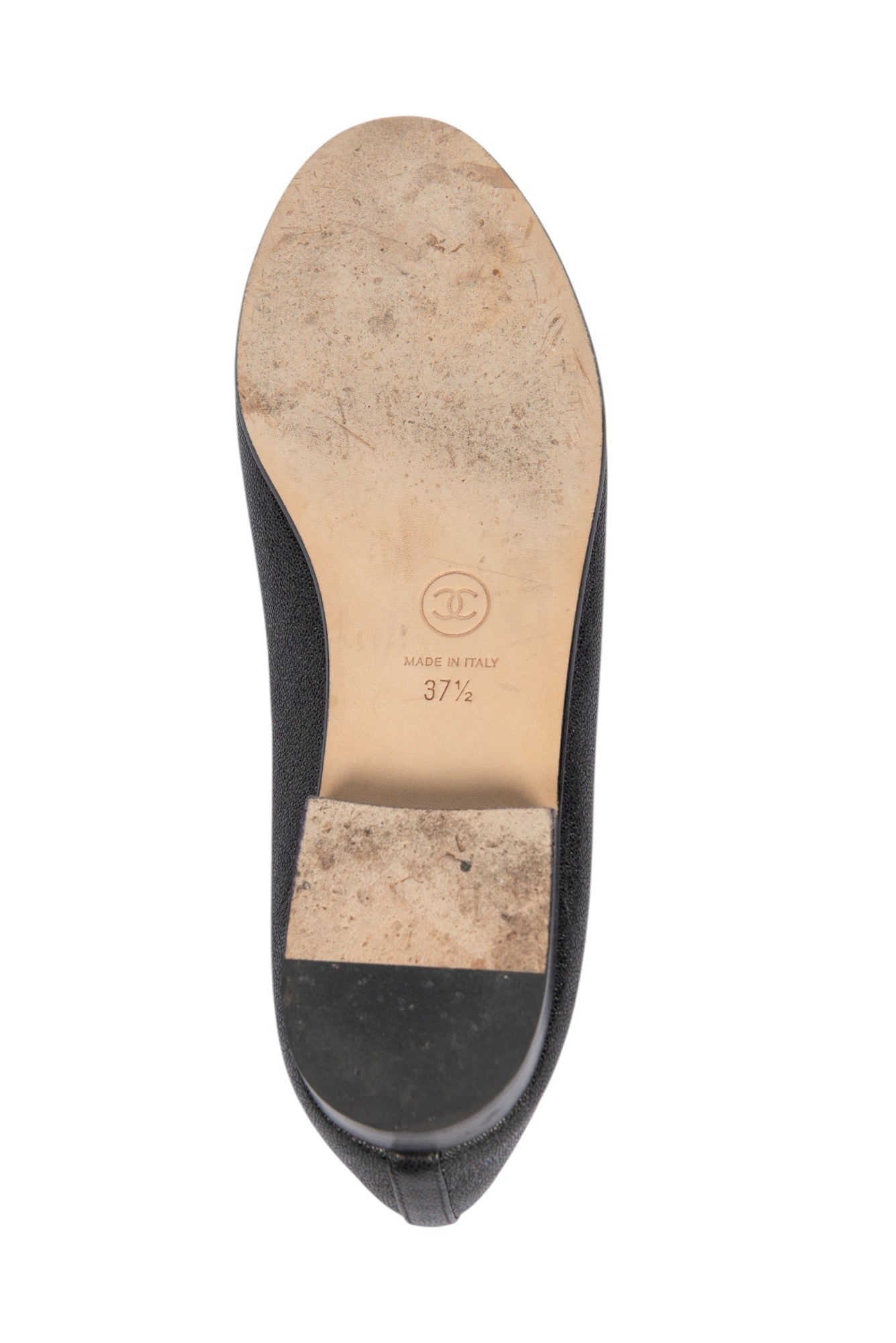 CHANEL CC Logo Leather Ballet Flats Size 37.5