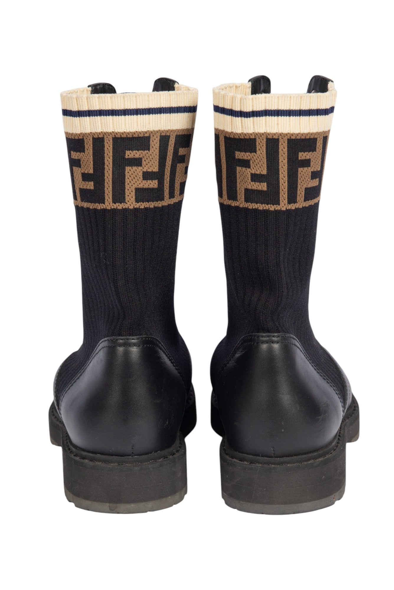FENDI Zucca FF Logo Leather Combat Boots 8.5