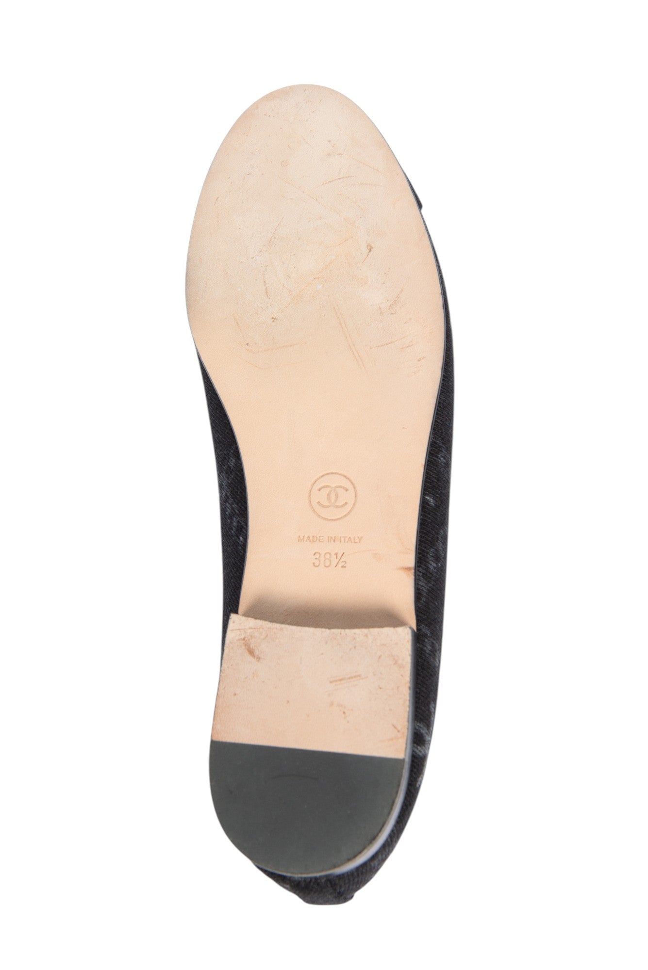CHANEL Black Denim CC Ballet Flats Size 38.5