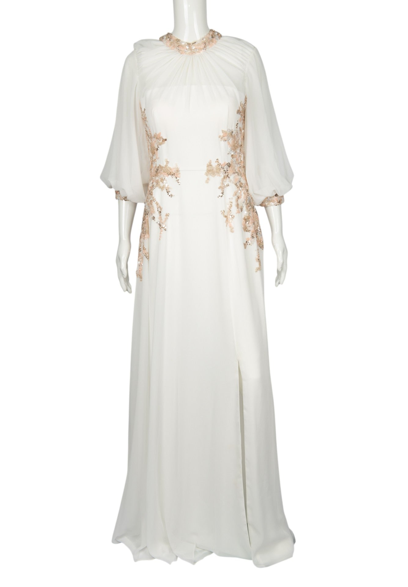 SAIID KOBEISY White Crepe Georgette Beaded Gown Size M
