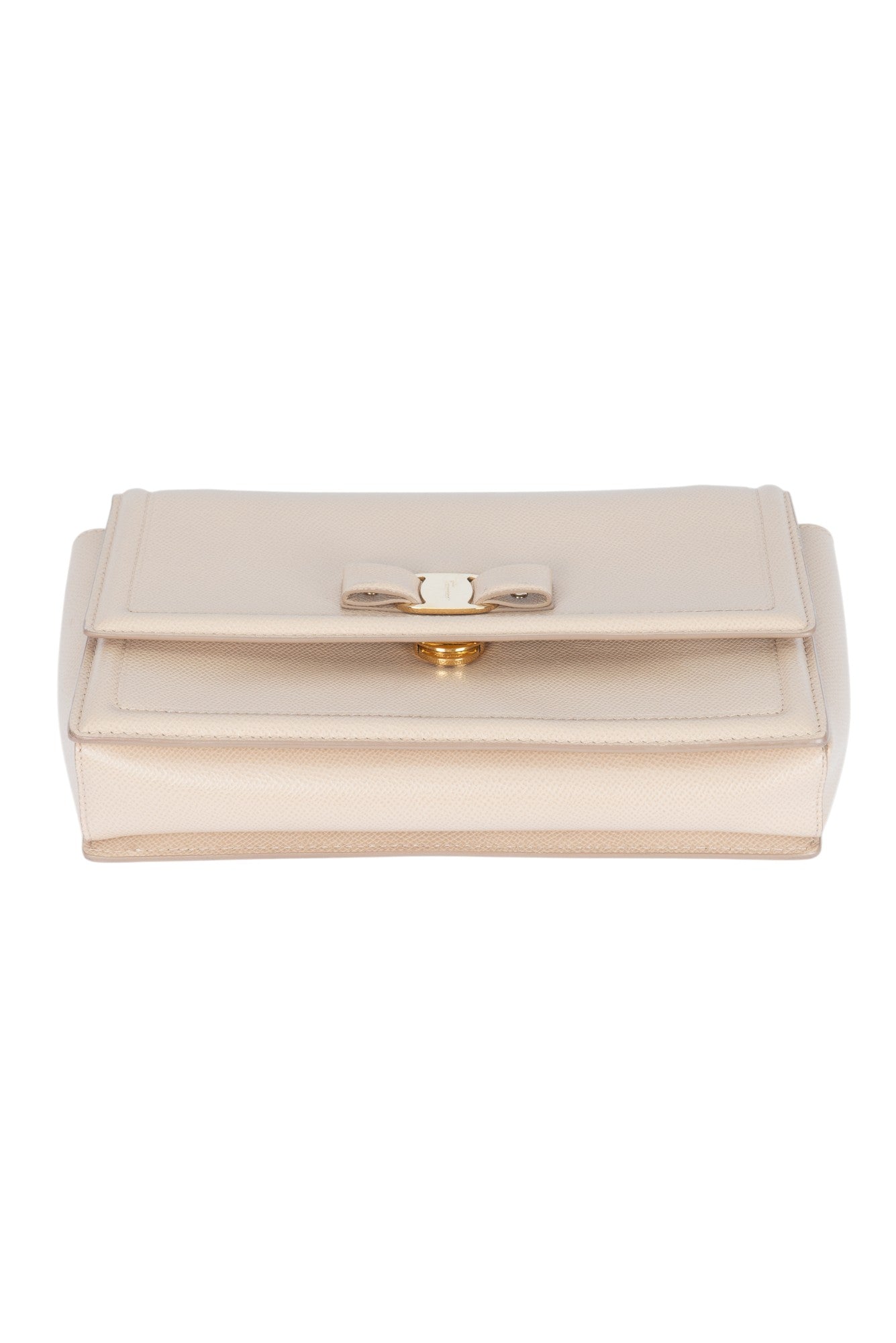SALVATORE FERRAGAMO Beige Leather Vara Bow Shoulder Crossbody Bag