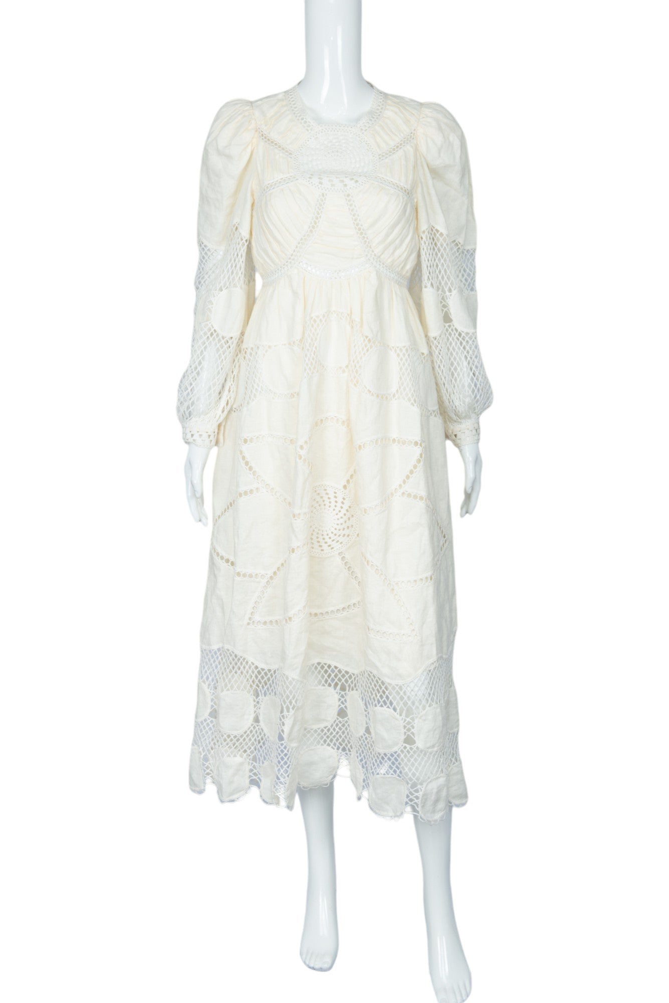 ULLA JOHNSON White Linen Crochet Estella Midi Dress Size S