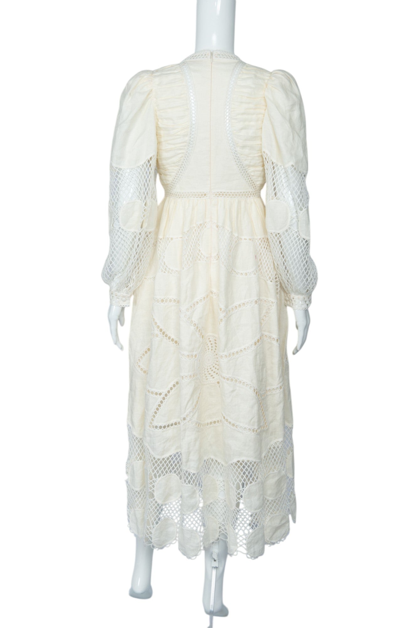 ULLA JOHNSON White Linen Crochet Estella Midi Dress Size S