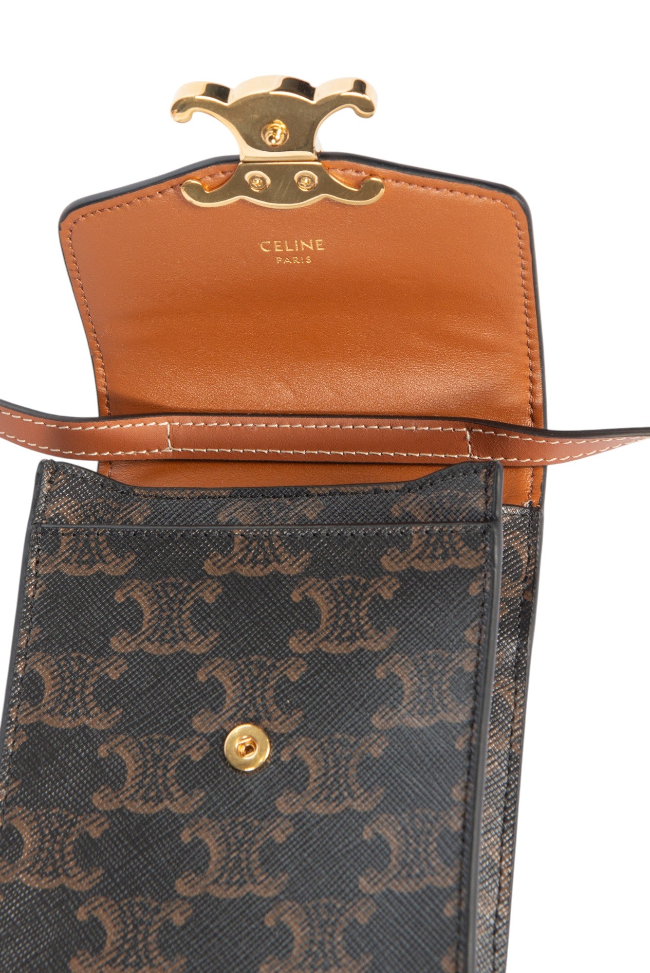 CELINE Brown Leather Canvas Triomphe Crossbody Bag