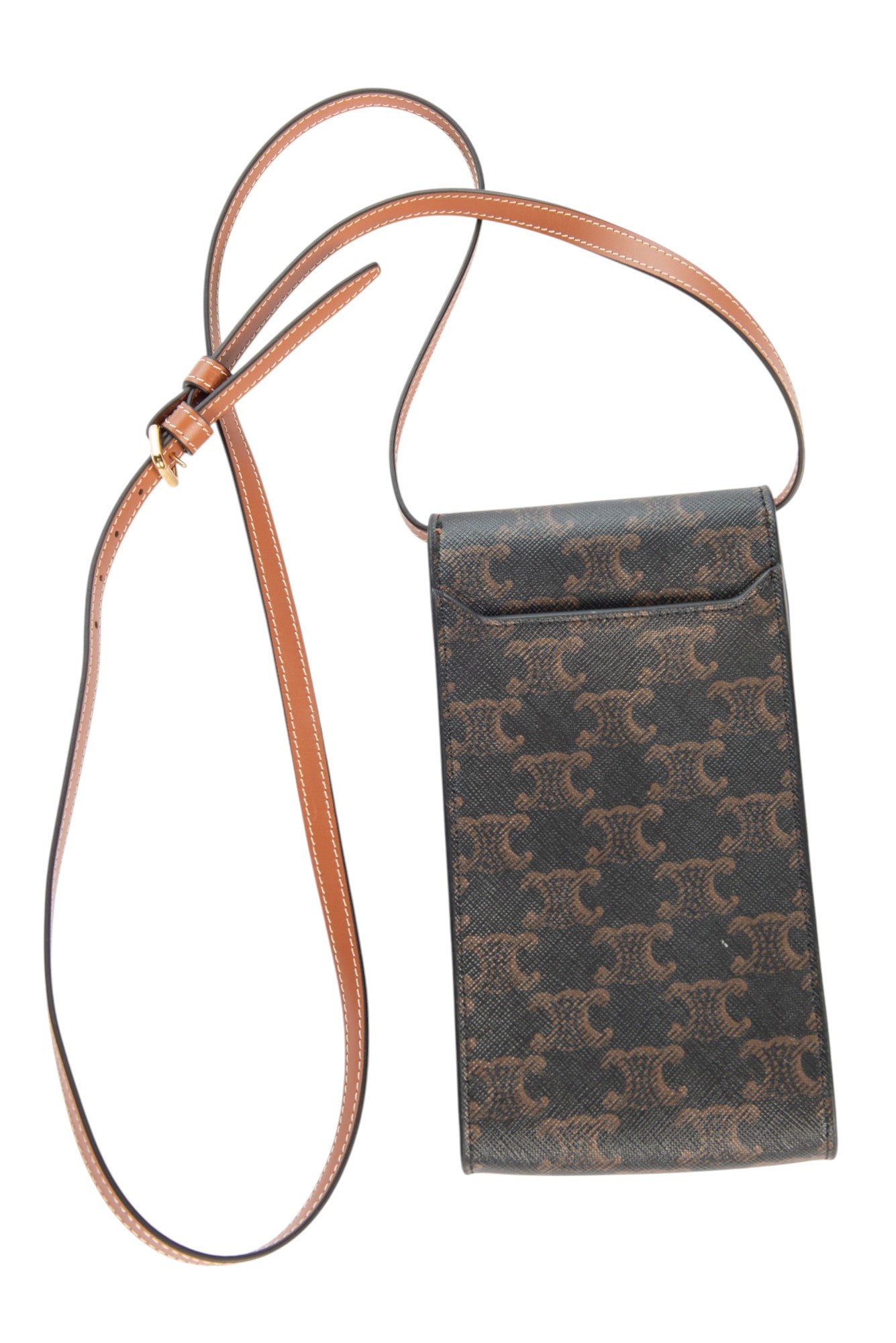 CELINE Brown Leather Canvas Triomphe Crossbody Bag