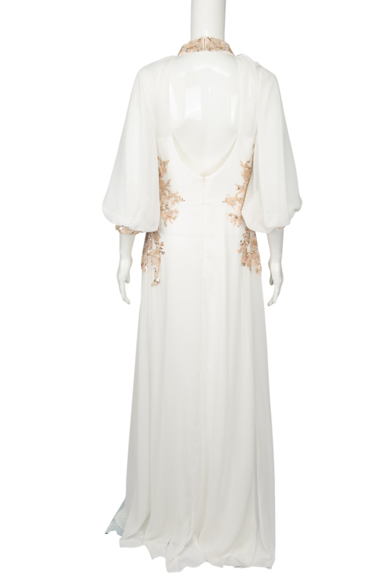 SAIID KOBEISY White Crepe Georgette Beaded Gown Size M