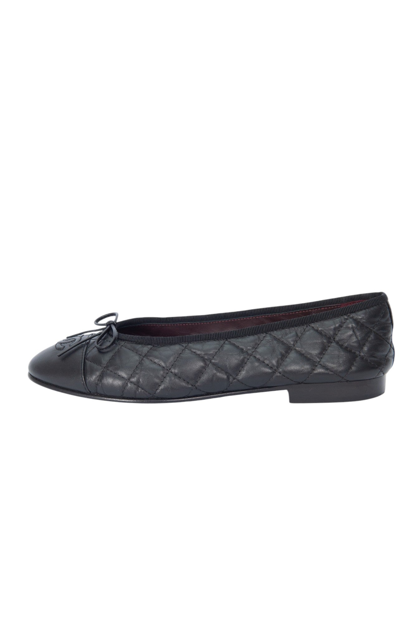 CHANEL Black Quilted Leather CC  Ballet Flats Size 38