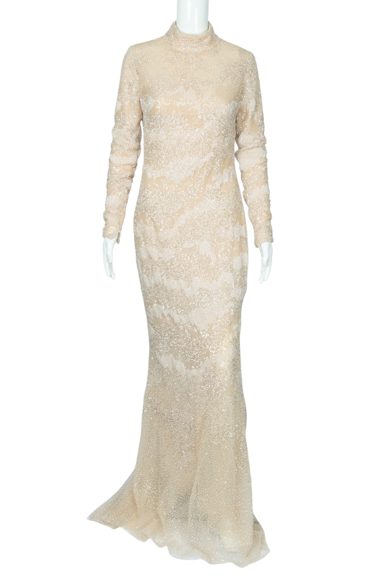 TONY WARD Beige Sequin Studded Gown Size US 10