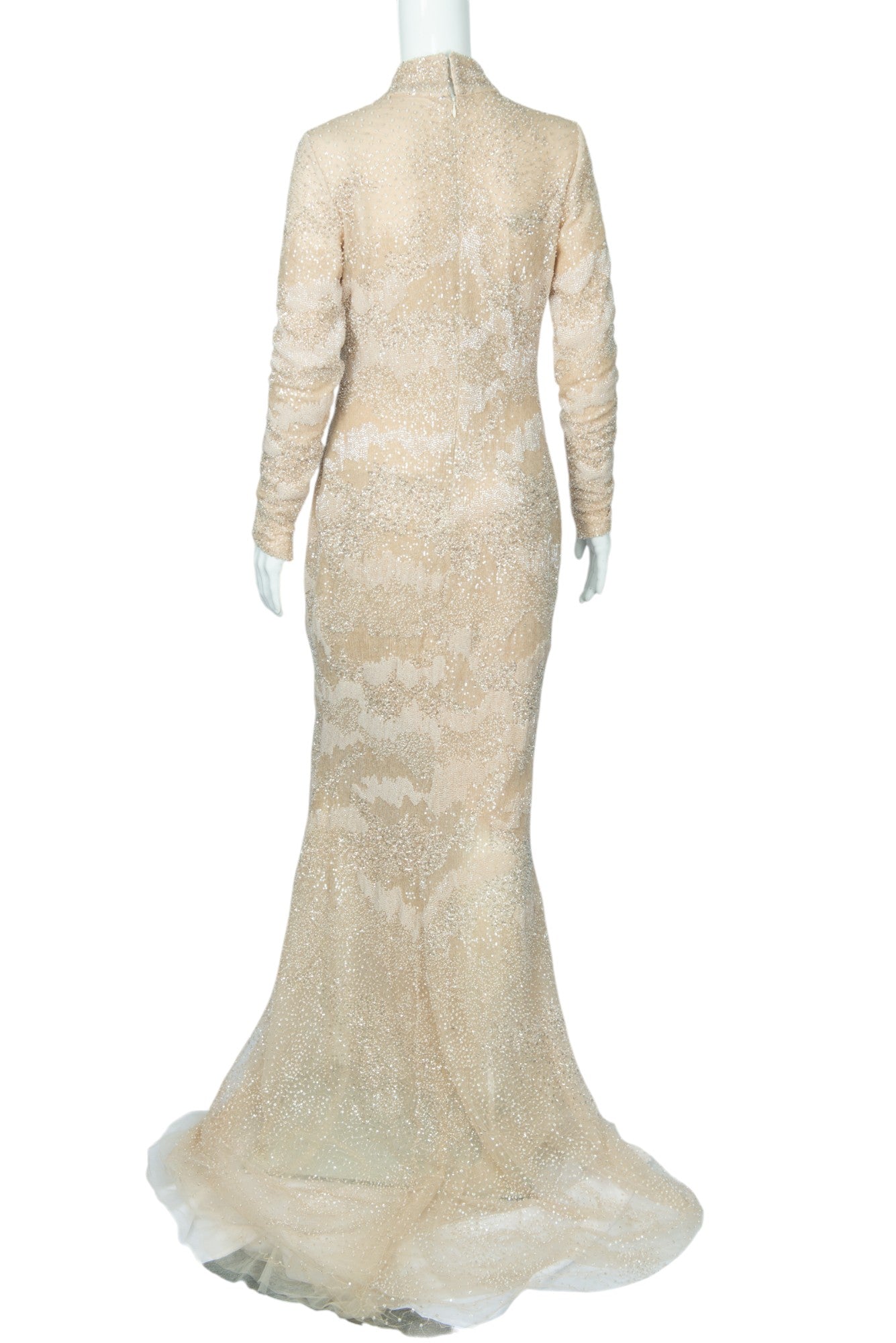 TONY WARD Beige Sequin Studded Gown Size US 10