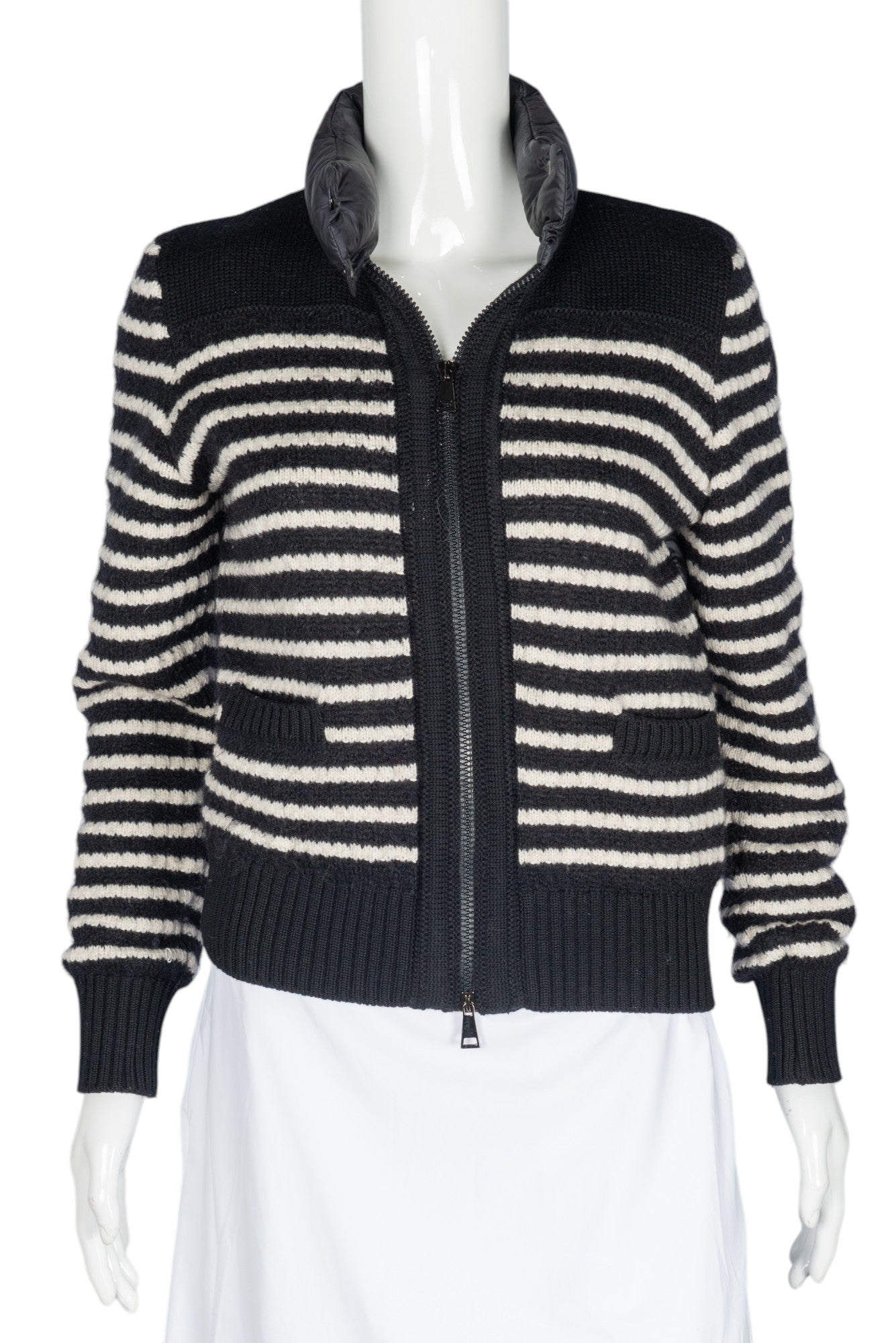 MONCLER Black Wool Blend Striped Jacket Size XS