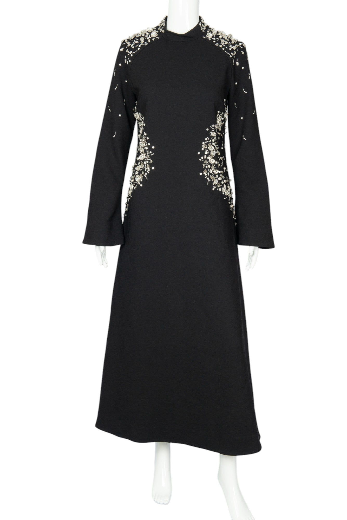 SIMKHAI Black Crepe Odetta Crystal-Embellished Midi Dress Size M