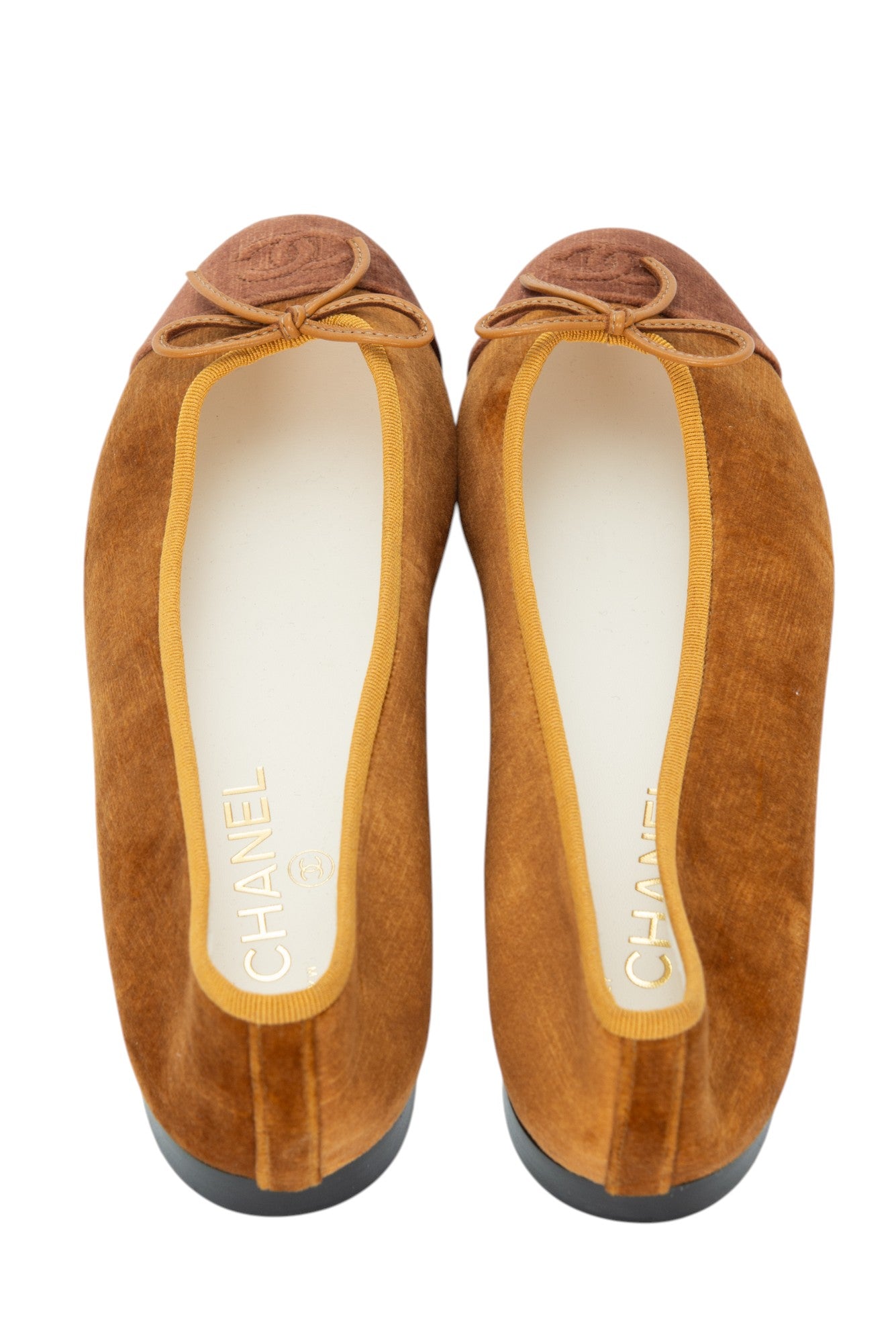 CHANEL Brown Velvet CC Logo Ballet Flats Size 39.5