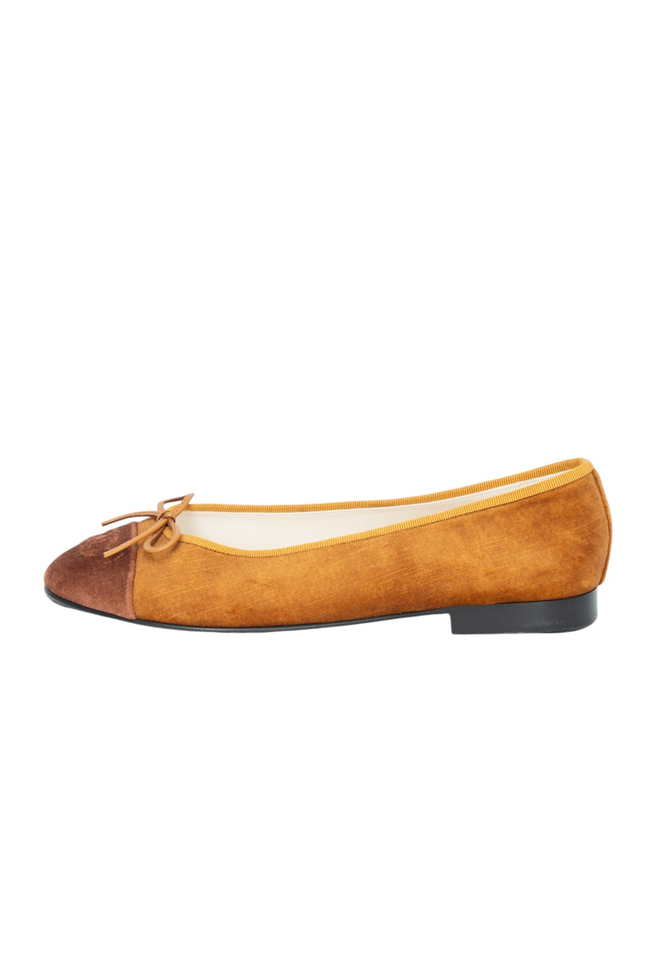 CHANEL Brown Velvet CC Logo Ballet Flats Size 39.5