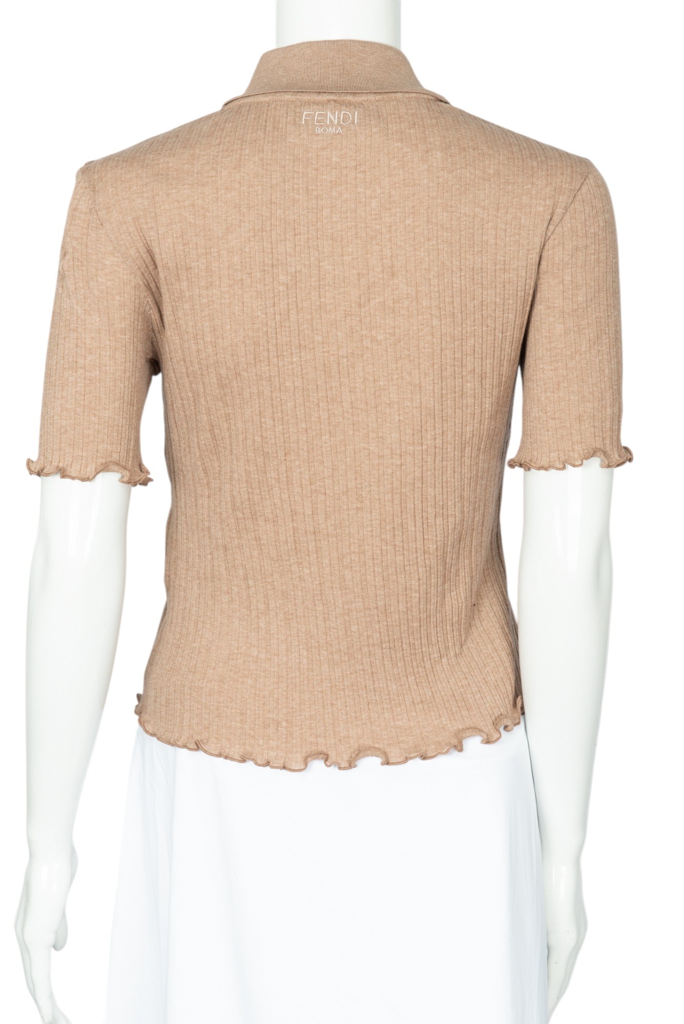 FENDI Beige Cotton Sequin Appliqué Polo Shirt Size M