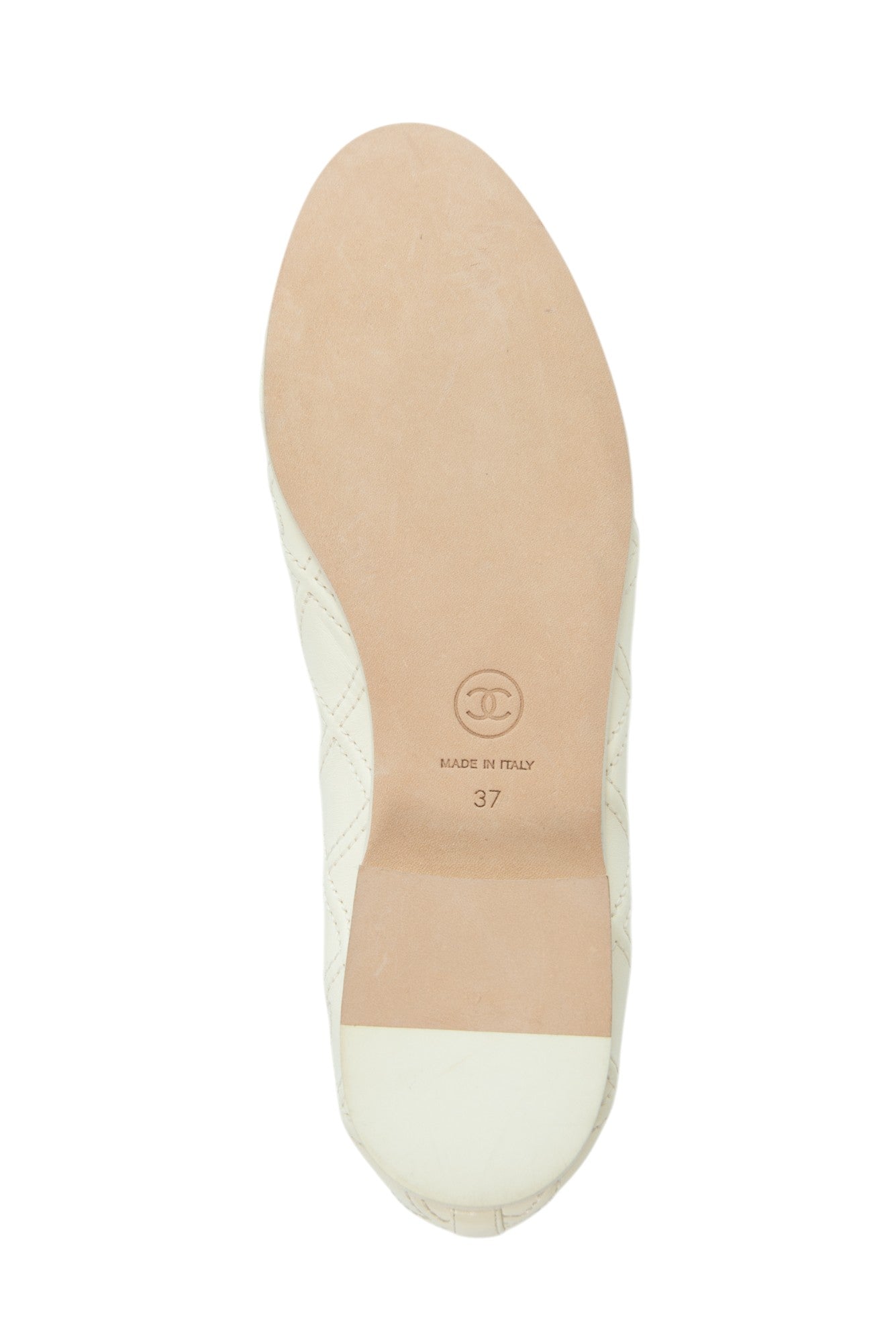 CHANEL White Leather CC Logo Ballet Flats Size 37
