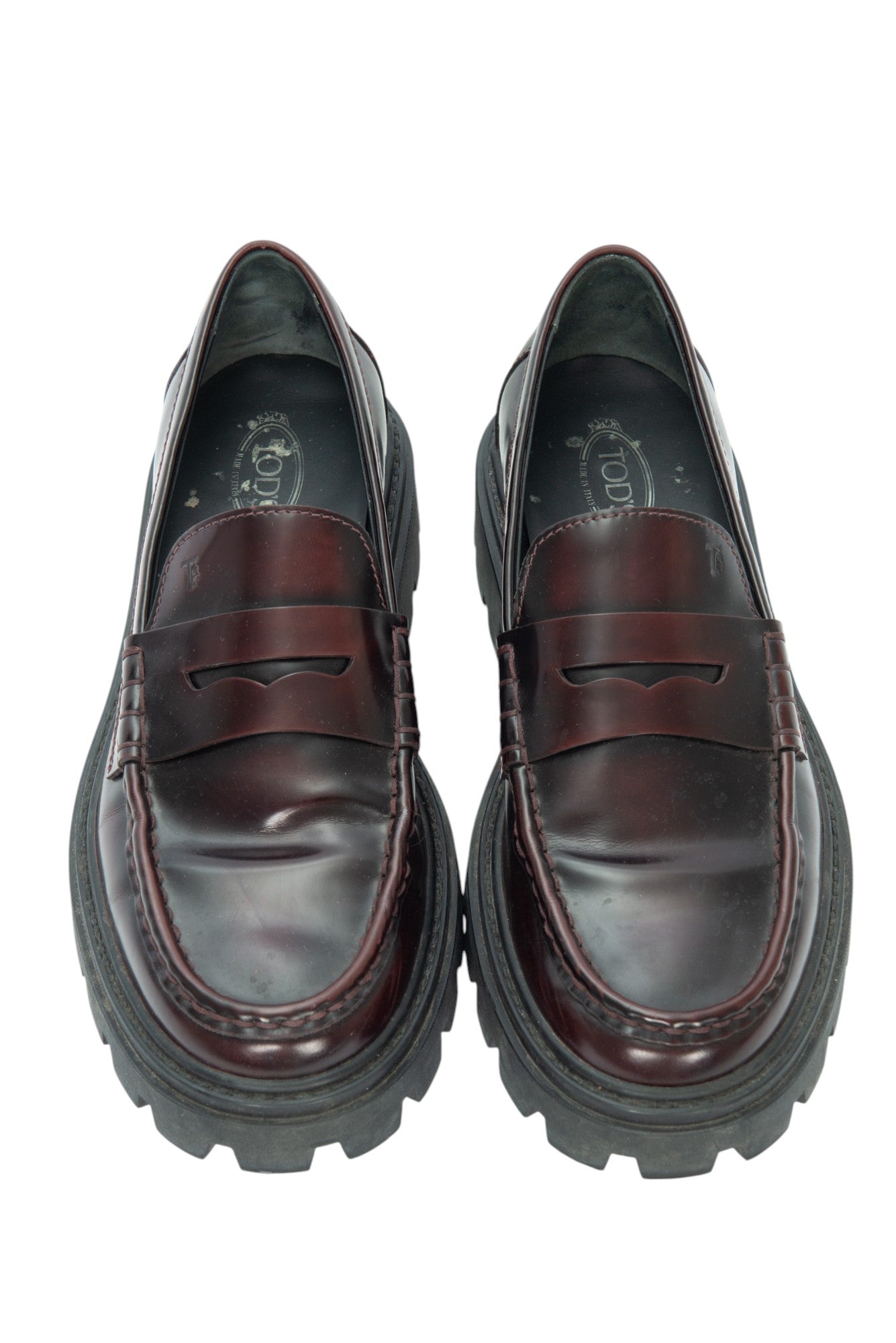 TOD'S Burgundy Leather Loafers Size 37.5 US 7.5