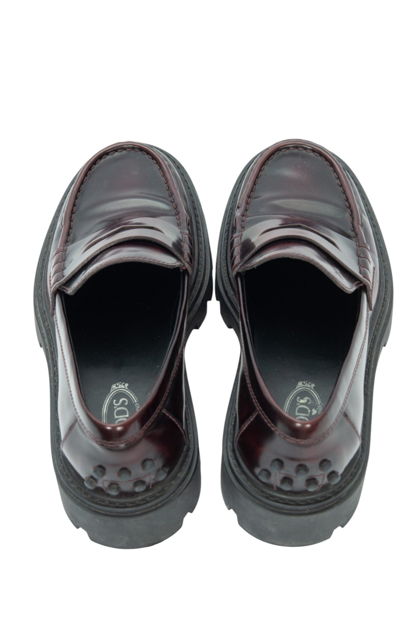 TOD'S Burgundy Leather Loafers Size 37.5 US 7.5