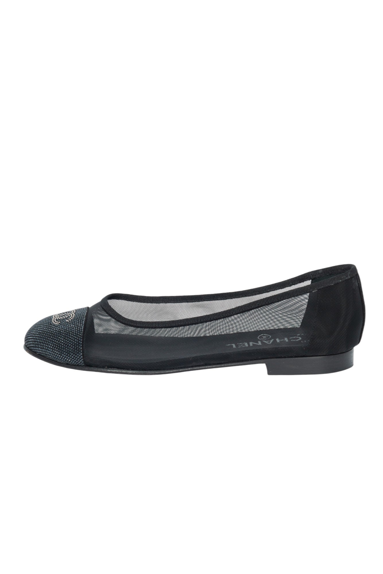 CHANEL Black Mesh CC Logo Ballet Flats Size 37 US 7
