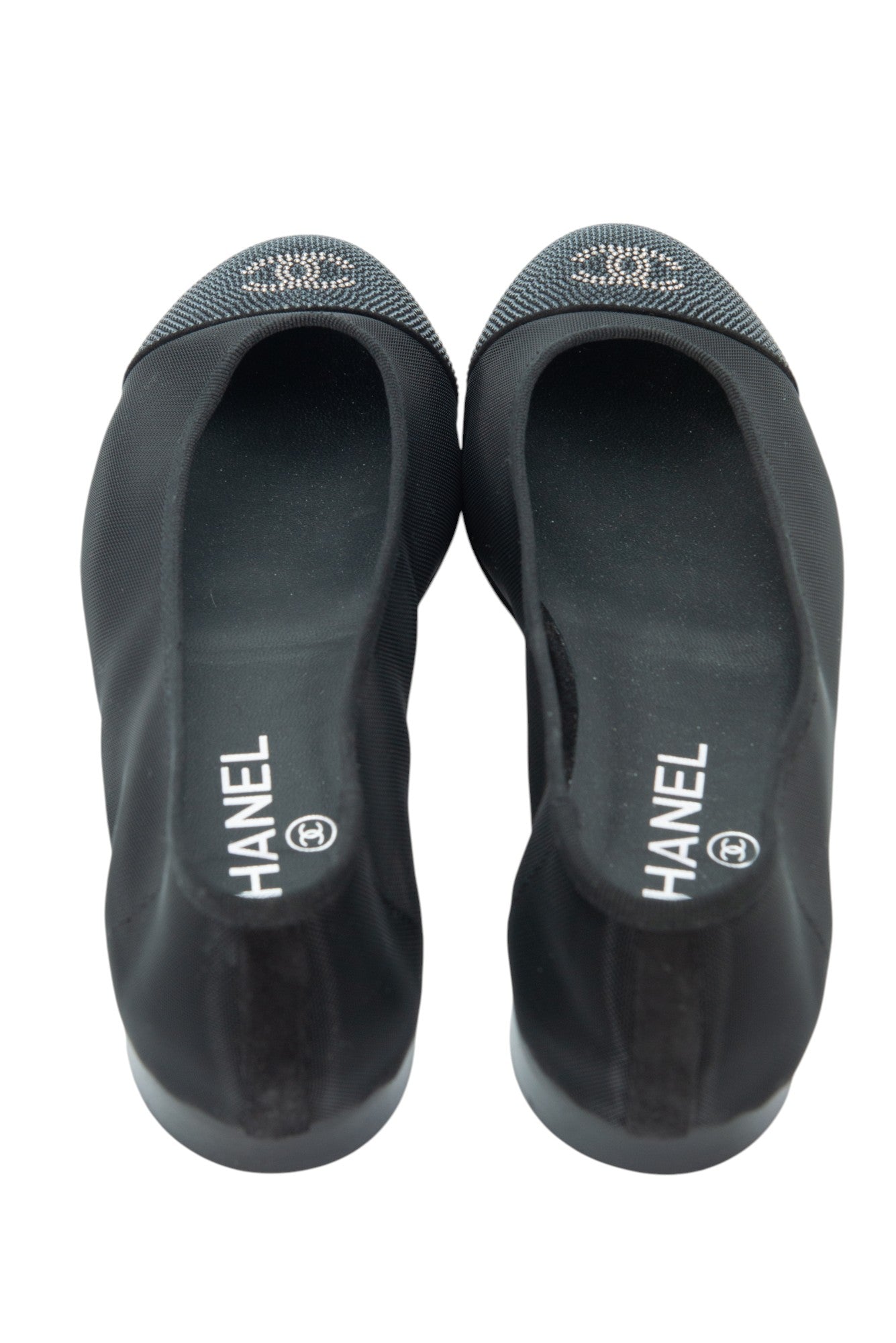 CHANEL Black Mesh CC Logo Ballet Flats Size 37 US 7