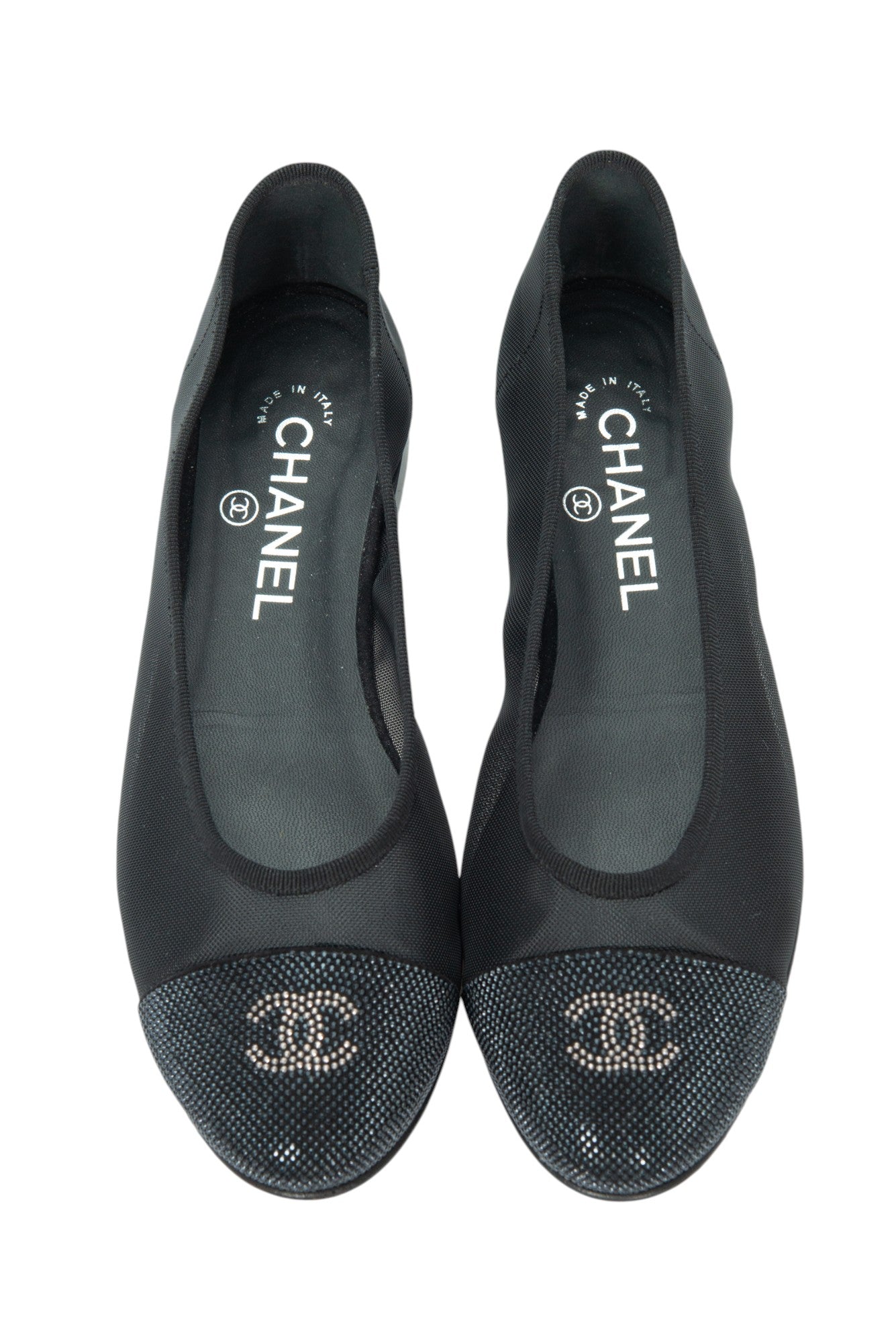 CHANEL Black Mesh CC Logo Ballet Flats Size 37 US 7