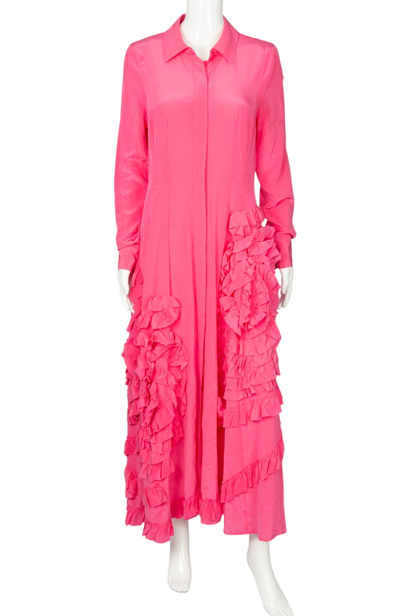 ULLA JOHNSON Pink Silk Gwen Ruffle Maxi Dress Size M