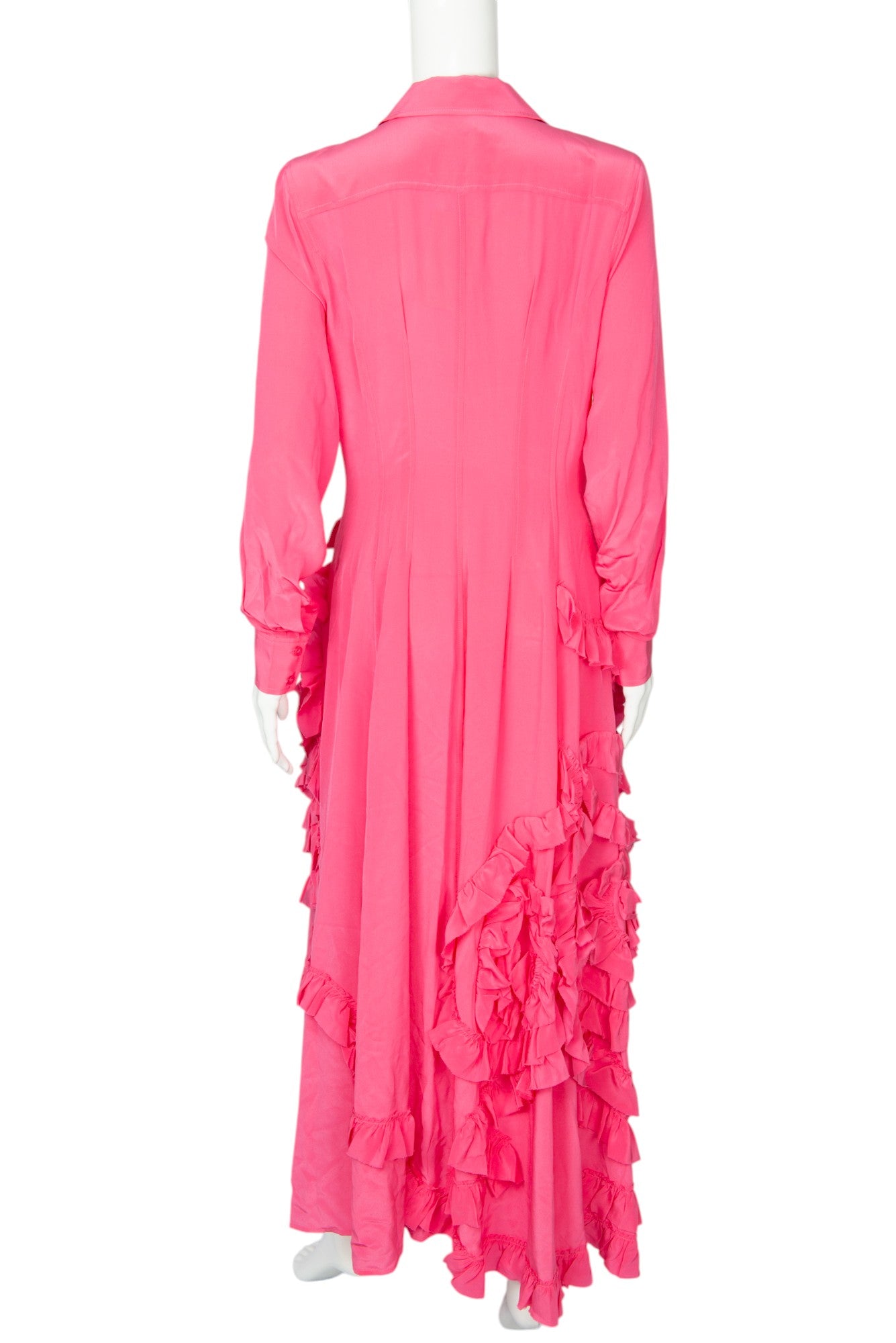 ULLA JOHNSON Pink Silk Gwen Ruffle Maxi Dress Size M