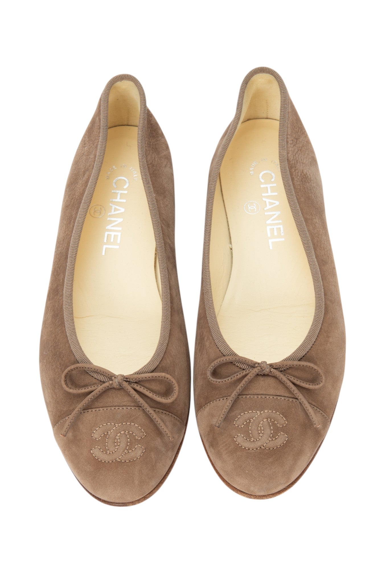 CHANEL Brown Suede CC Logo Ballet Flats Size 38 US 8