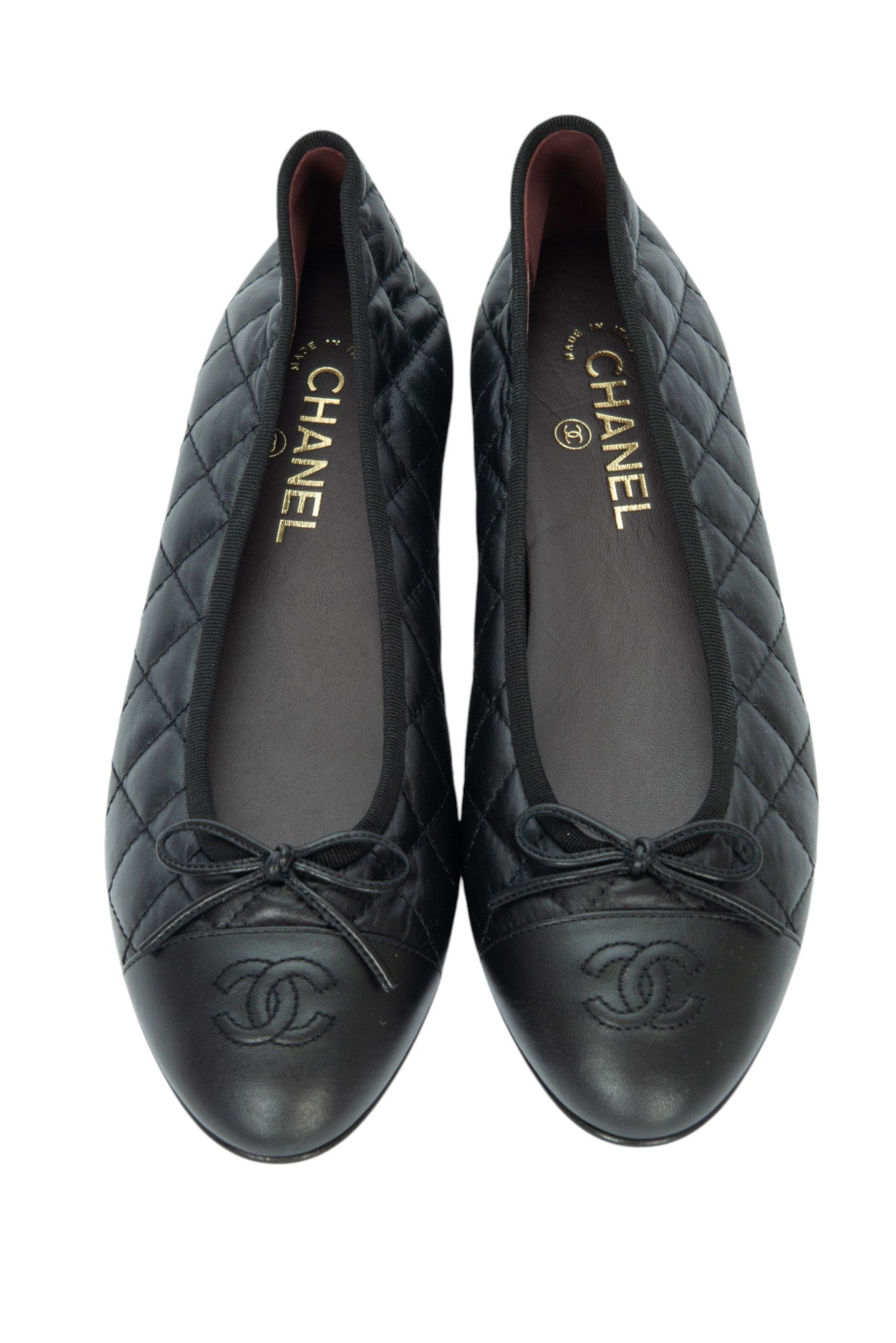 CHANEL Black Quilted Leather CC Logo Ballet Flats Size 39.5 US 9.5