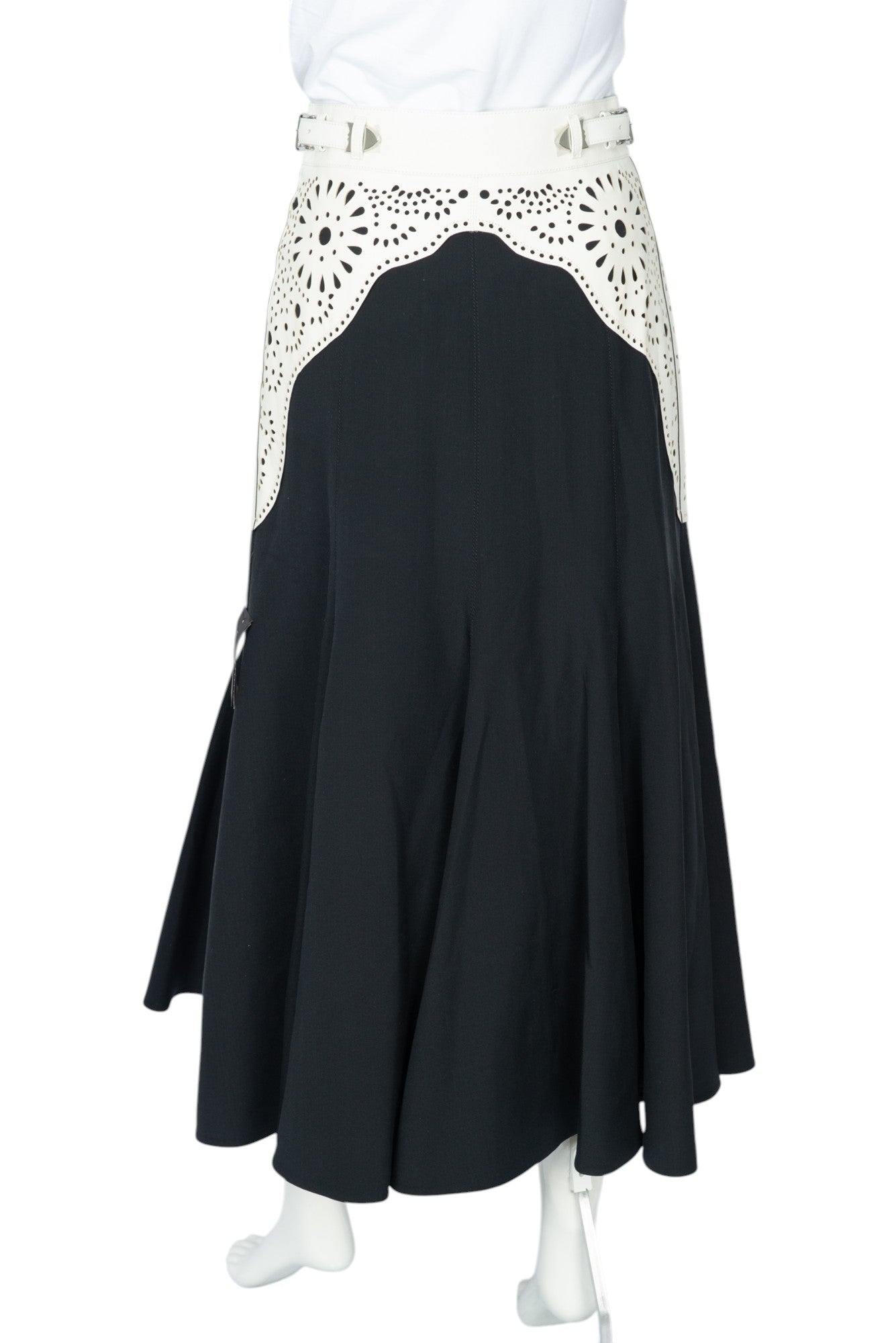 GABRIELA HEARST Black Silk Leather Trim Midi Skirt Size S