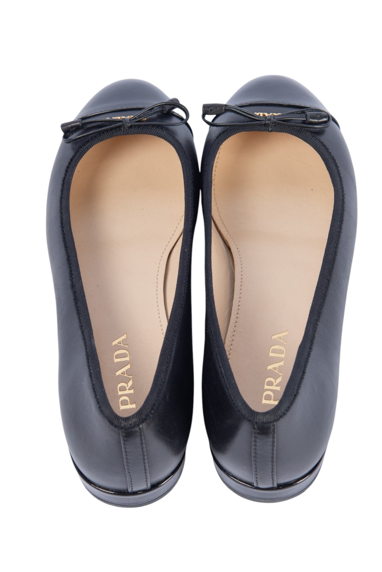 PRADA Black Leather Bow Accent Ballet Flats Size 37