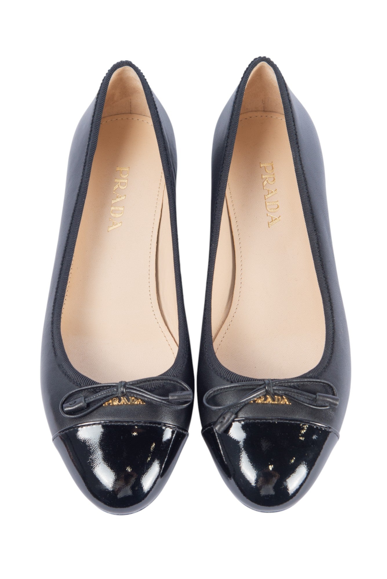 PRADA Black Leather Bow Accent Ballet Flats Size 37
