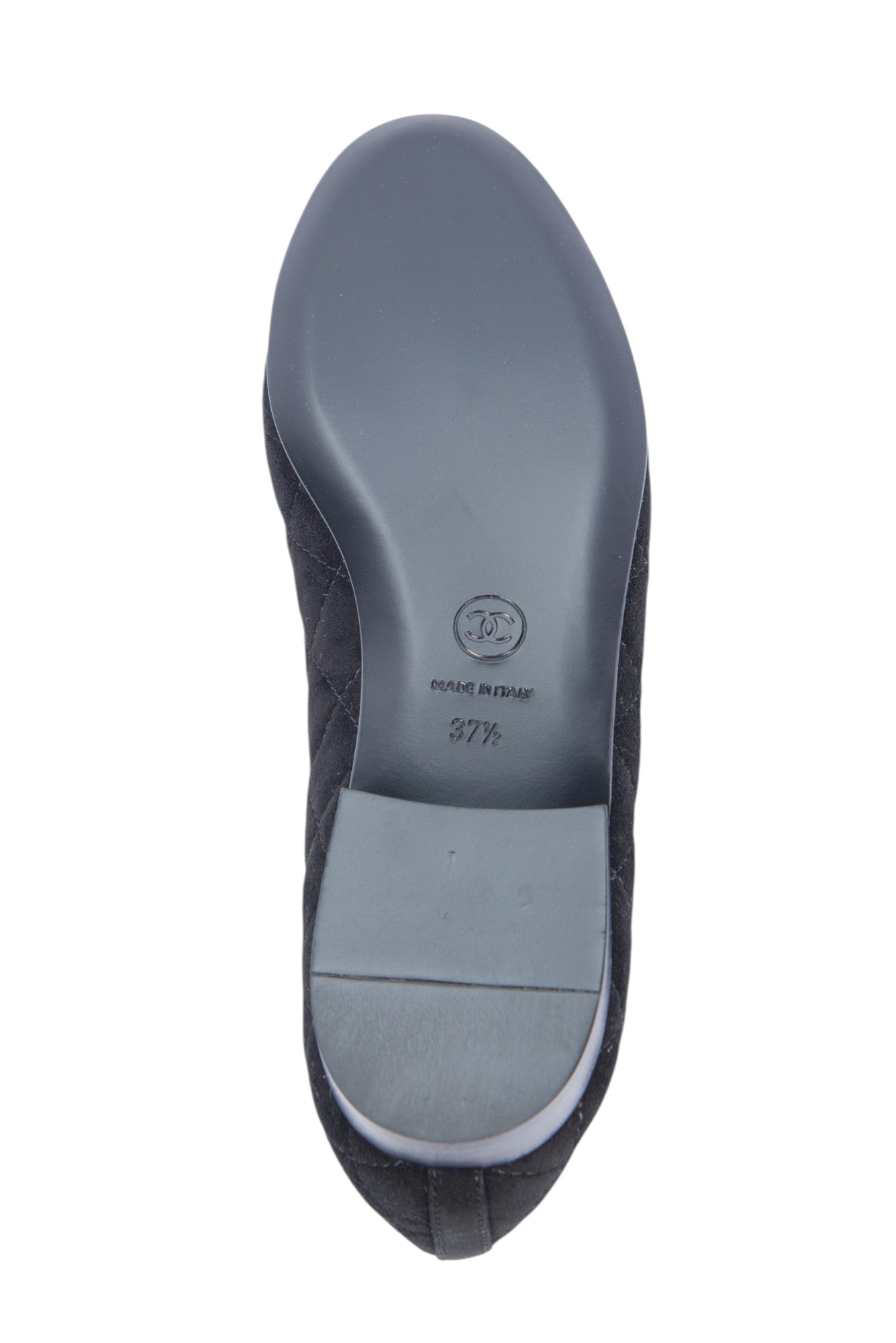 CHANEL Black Suede Quilted CC Logo Ballet Flats Size 37.5