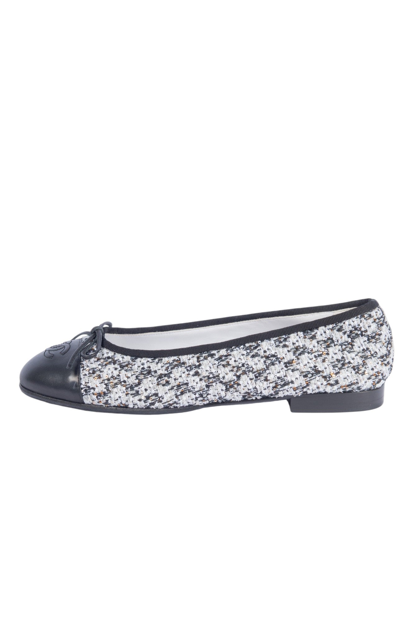 CHANEL Tweed CC Logo Ballet Flats Size 39