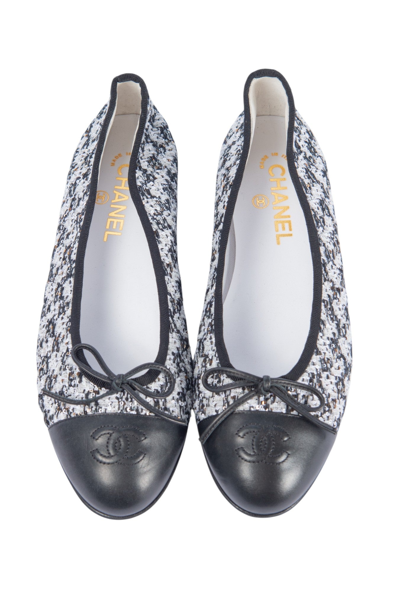 CHANEL Tweed CC Logo Ballet Flats Size 39