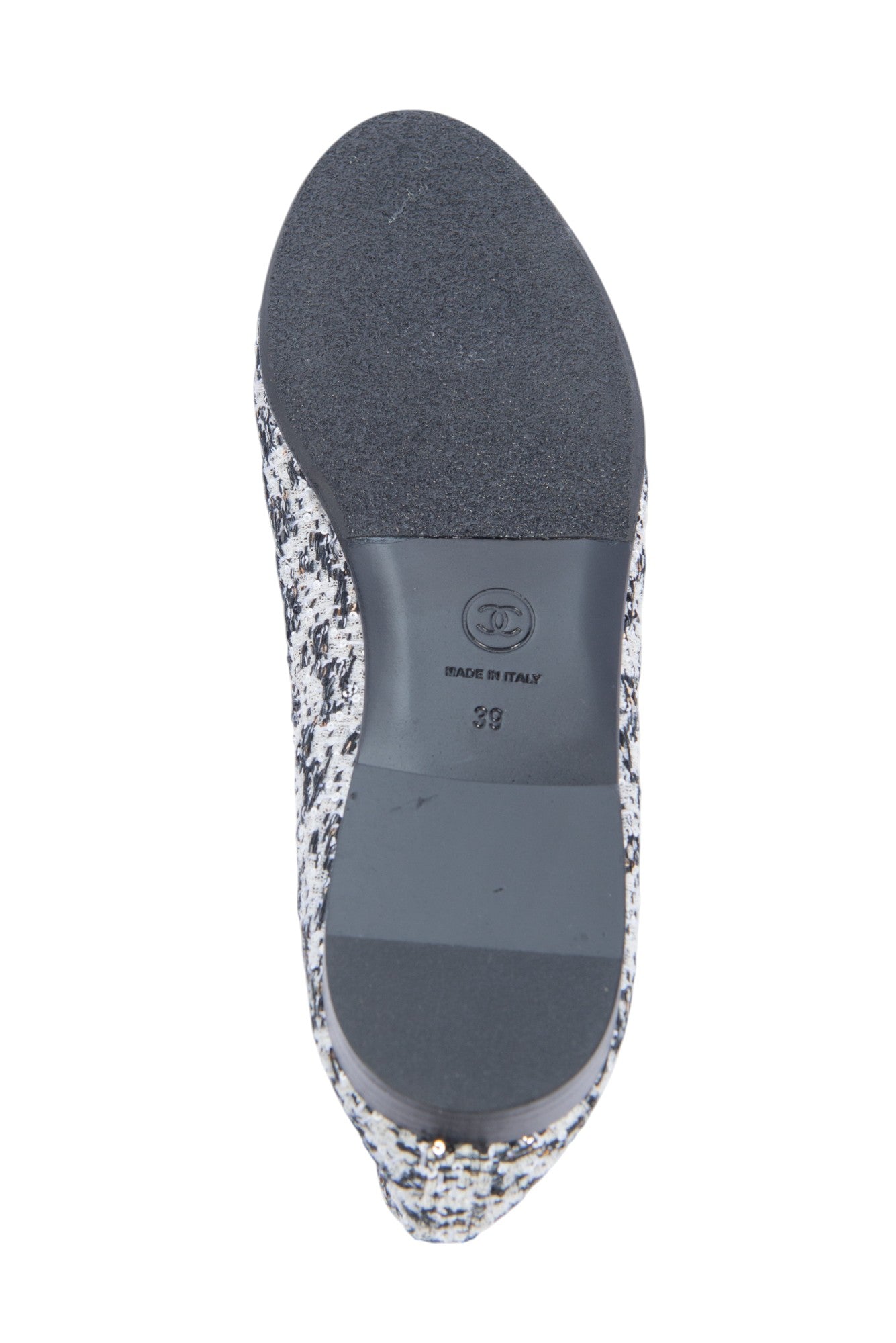 CHANEL Tweed CC Logo Ballet Flats Size 39