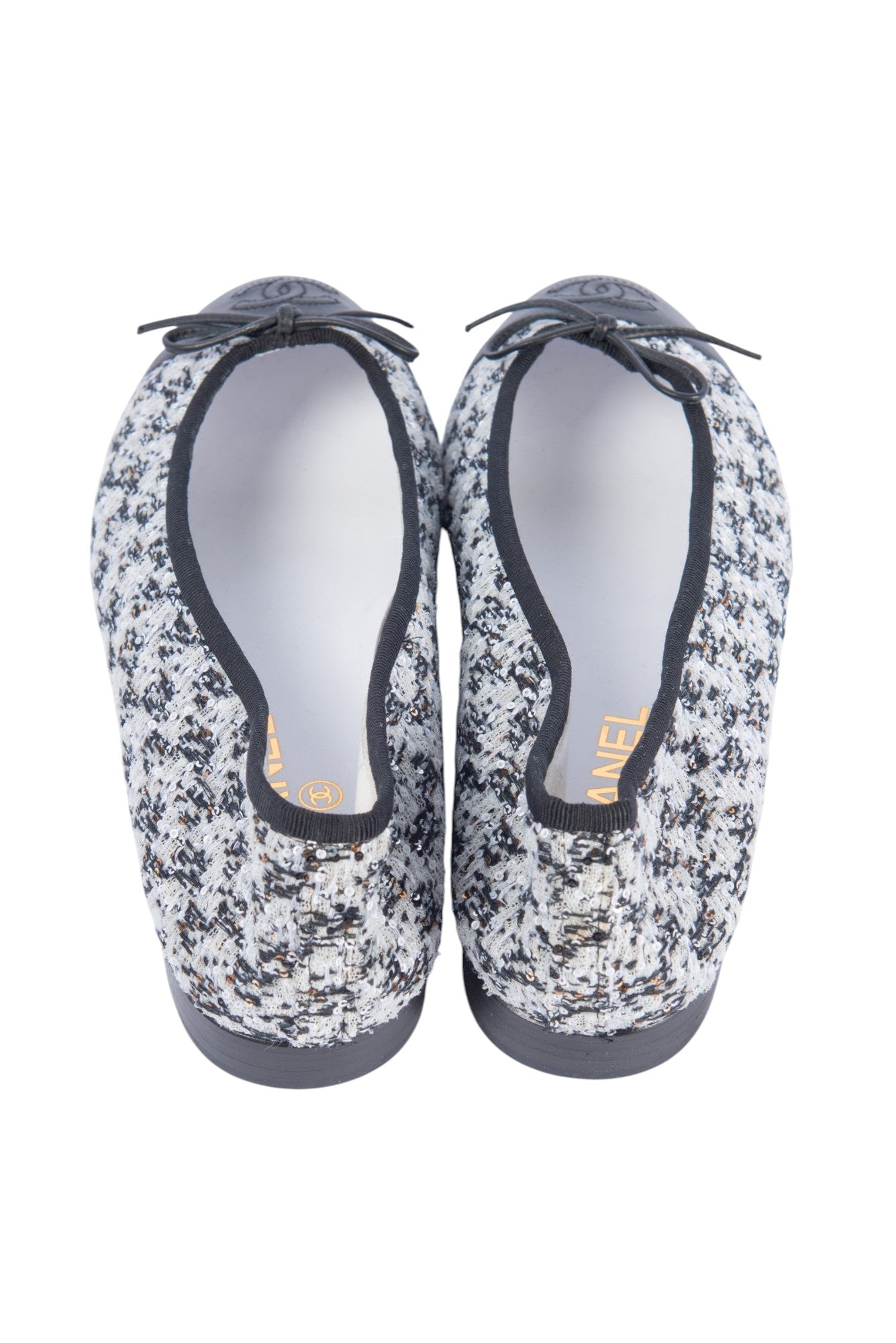 CHANEL Tweed CC Logo Ballet Flats Size 39