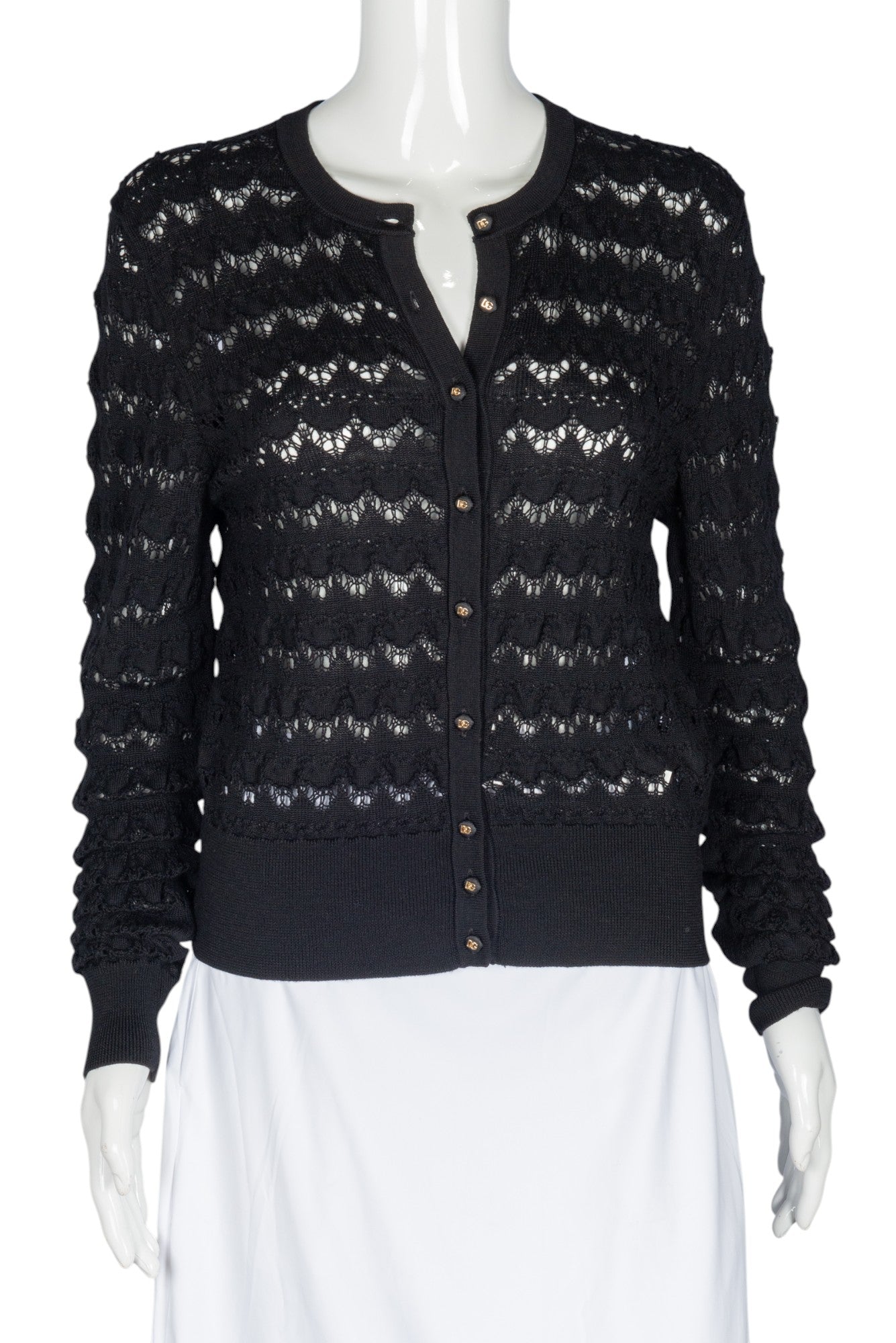 DOLCE & GABBANA Black Virgin Wool Cardigan Size M