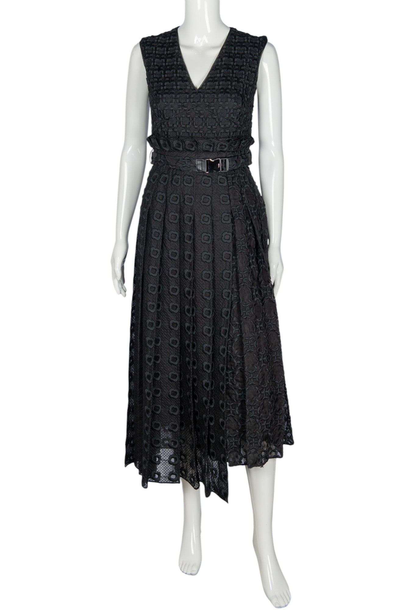 FENDI Black Silk Belted Midi Dress Size XS