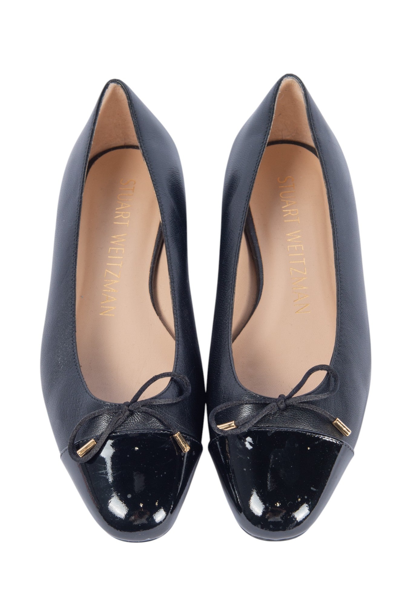 STUART WEITZMAN Black Leather Bow Accent Ballet Flats Size 38