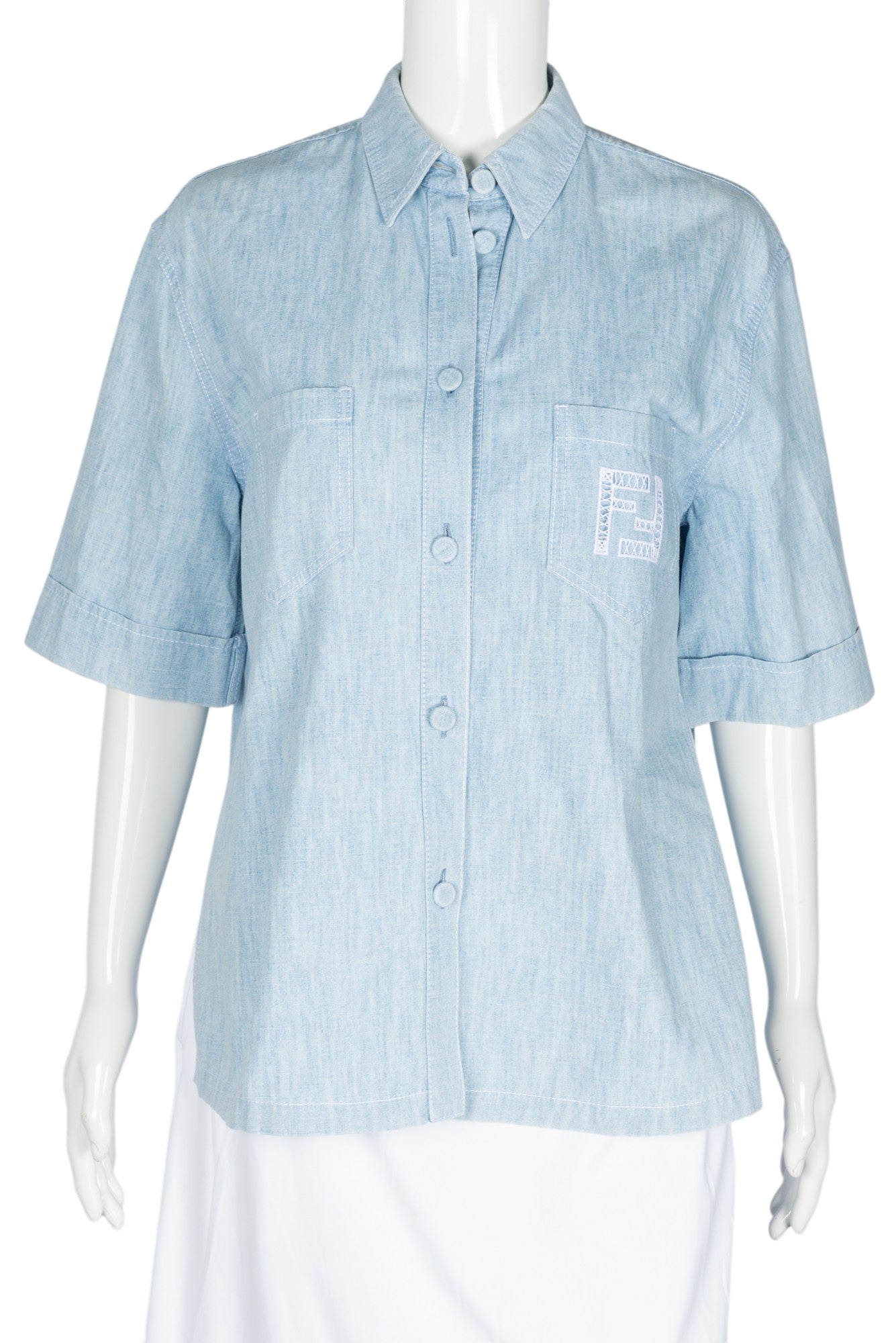 FENDI Denim Cotton Forever Fendi Shirt Top Size XS