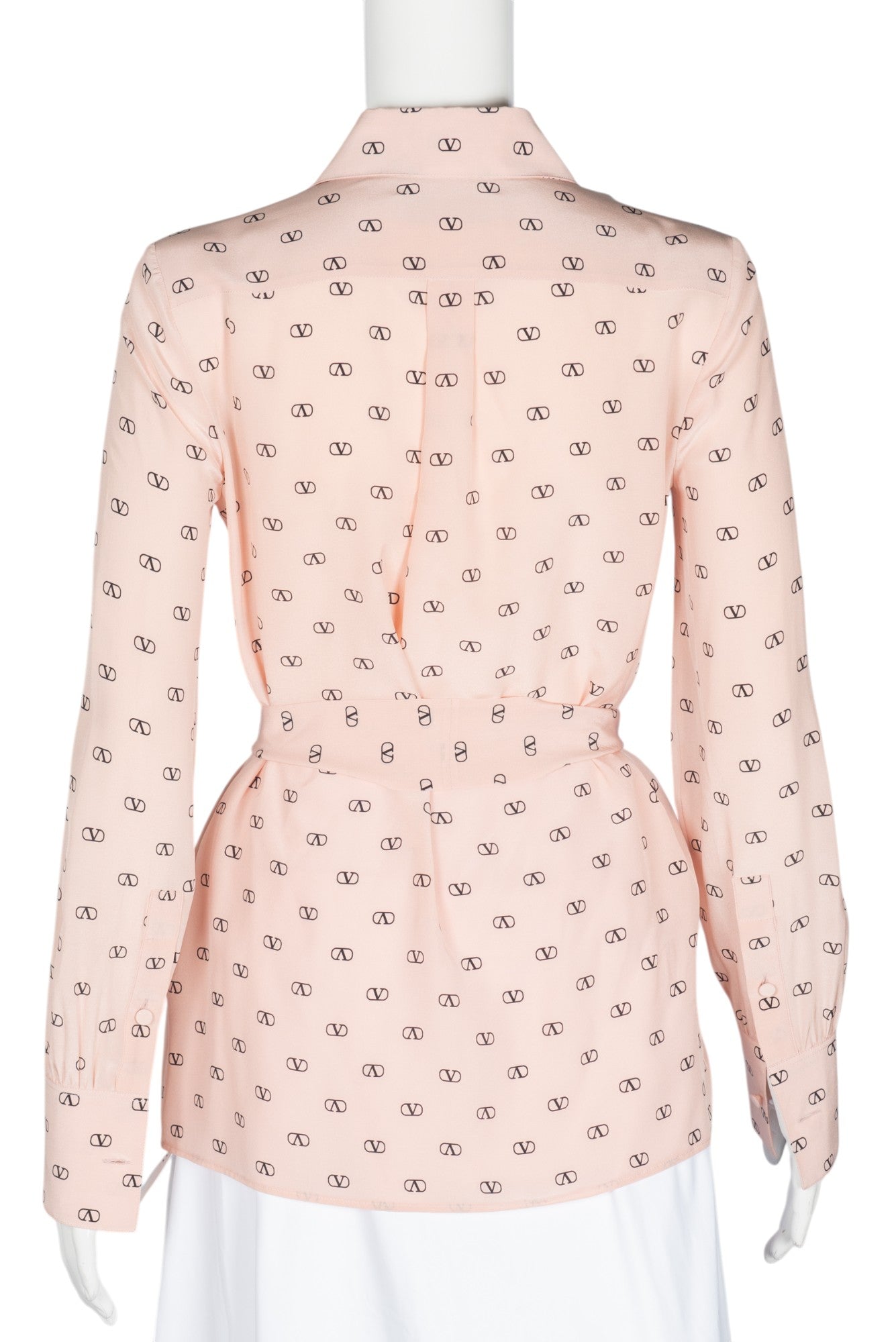 VALENTINO Pink Silk V Monogram Button-Up Top Size XS