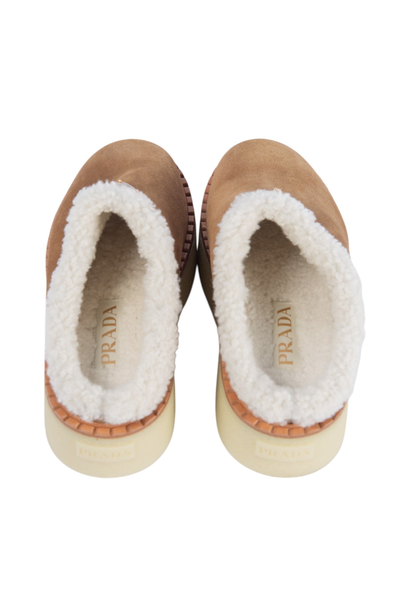 PRADA Brown Suede Fur Trim Mules Size 36