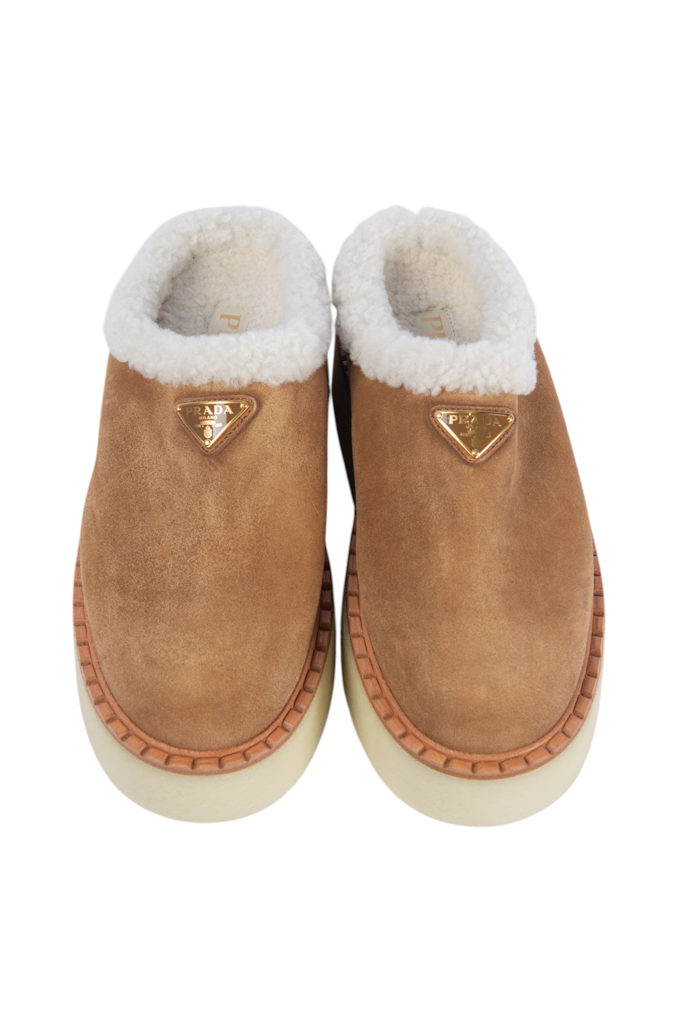 PRADA Brown Suede Fur Trim Mules Size 36