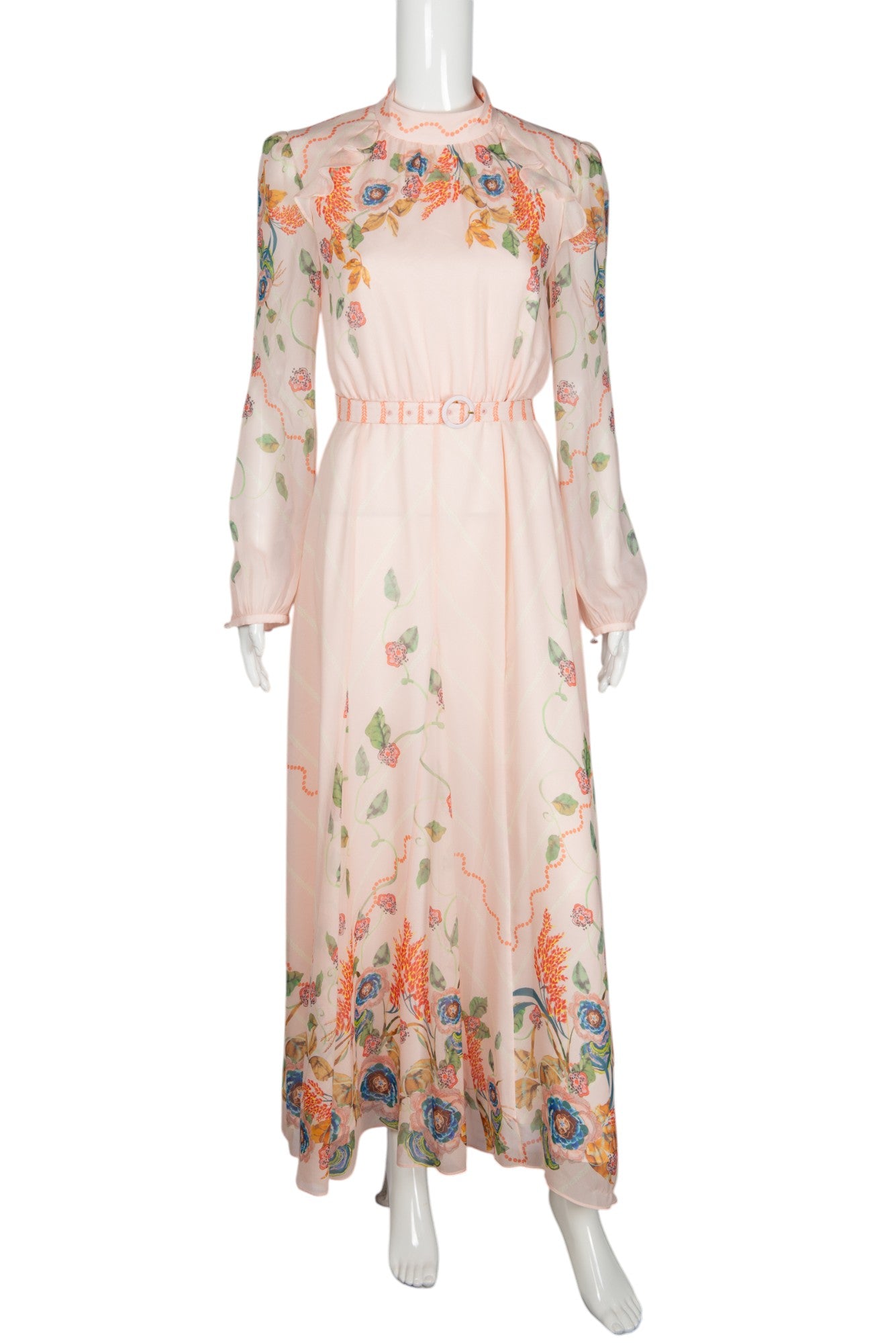 SALONI Pink Silk Floral Maxi Dress Size S