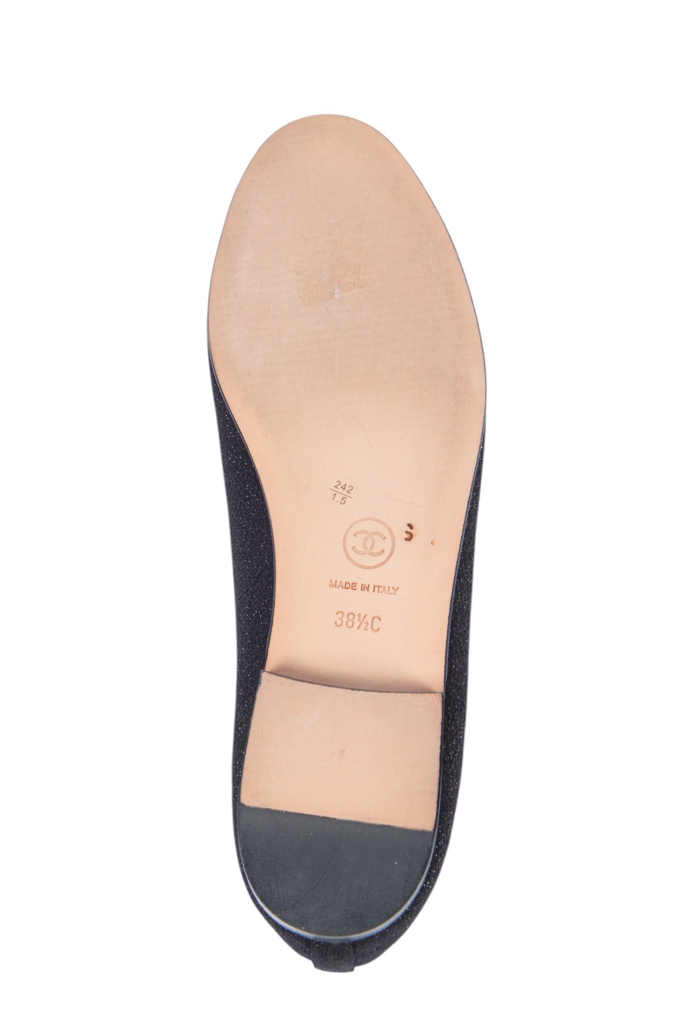 CHANEL Black CC Logo Bow Accent Ballet Flats Size 38.5