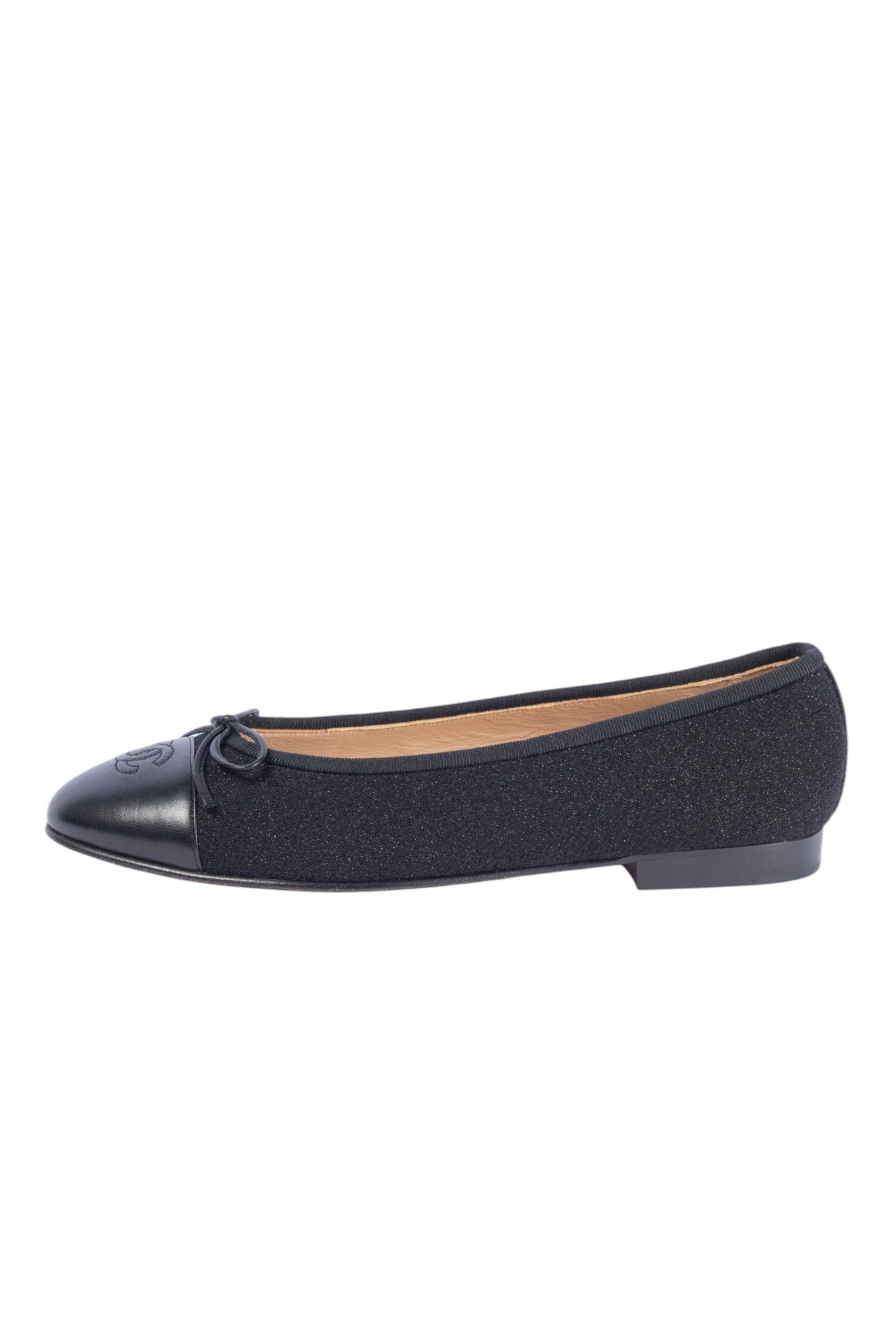 CHANEL Black CC Logo Bow Accent Ballet Flats Size 38.5