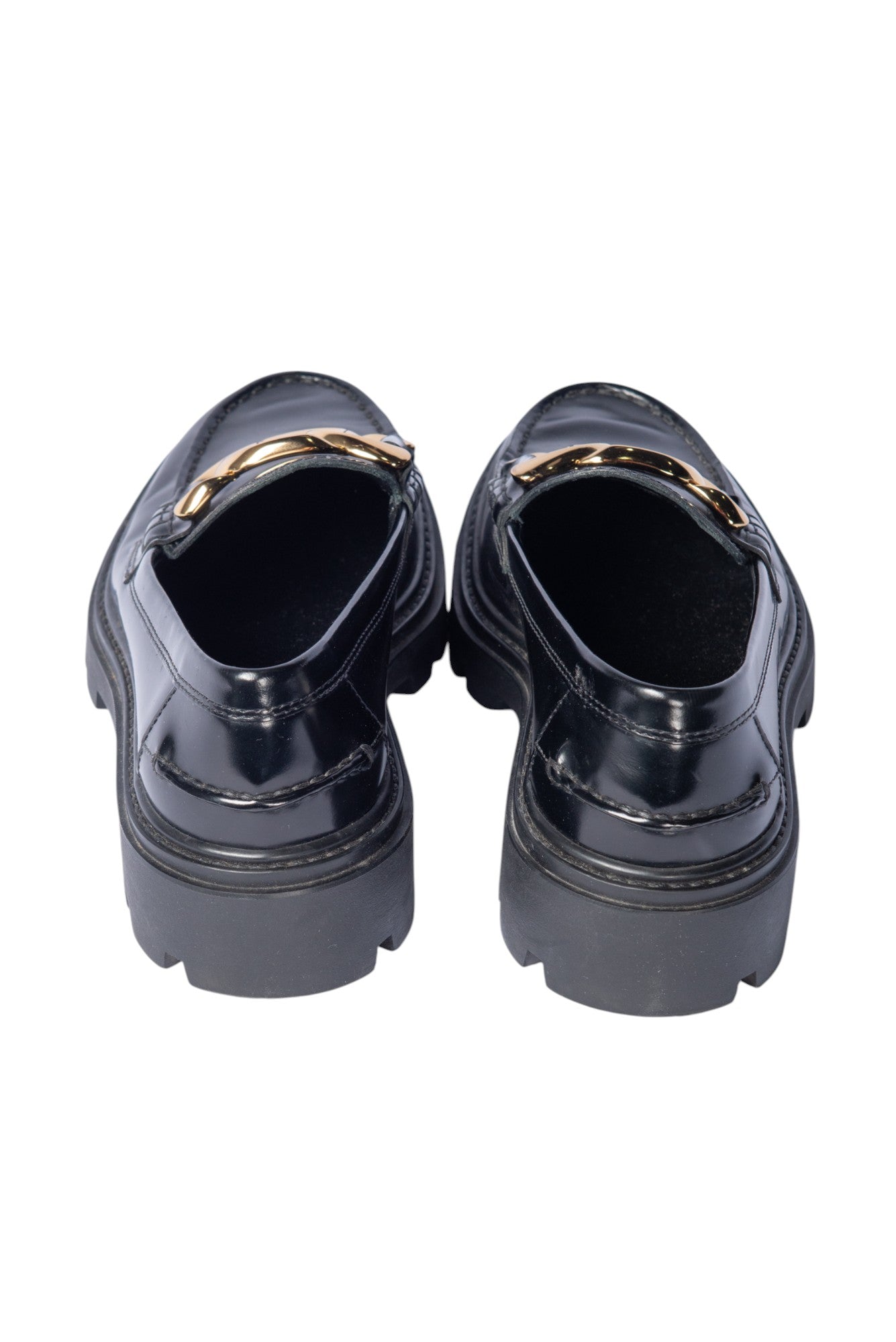 TOD’S Black Leather Kate Chain Lug Loafers Size 37.5