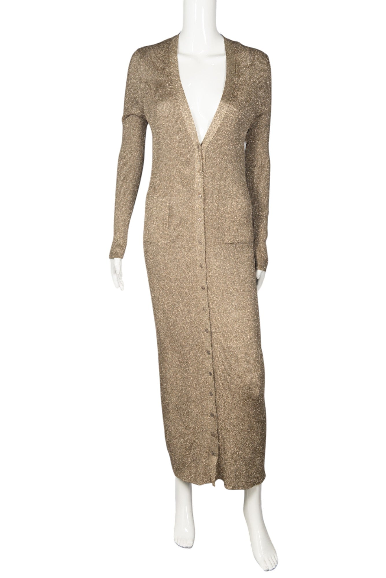 VALENTINO Gold Metallic Long Cardigan Sweater Size XL